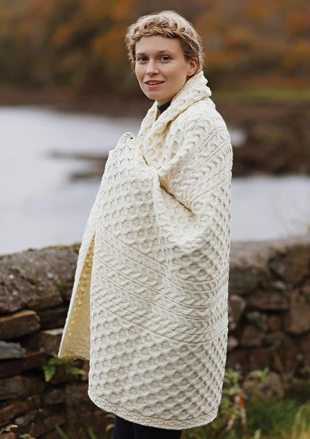 Premium Aran Honeycomb Blanket - 100% Natural Wool Knit Throw for Cozy Winter Nights | Perfect for Sofa, Bed & Home Decor