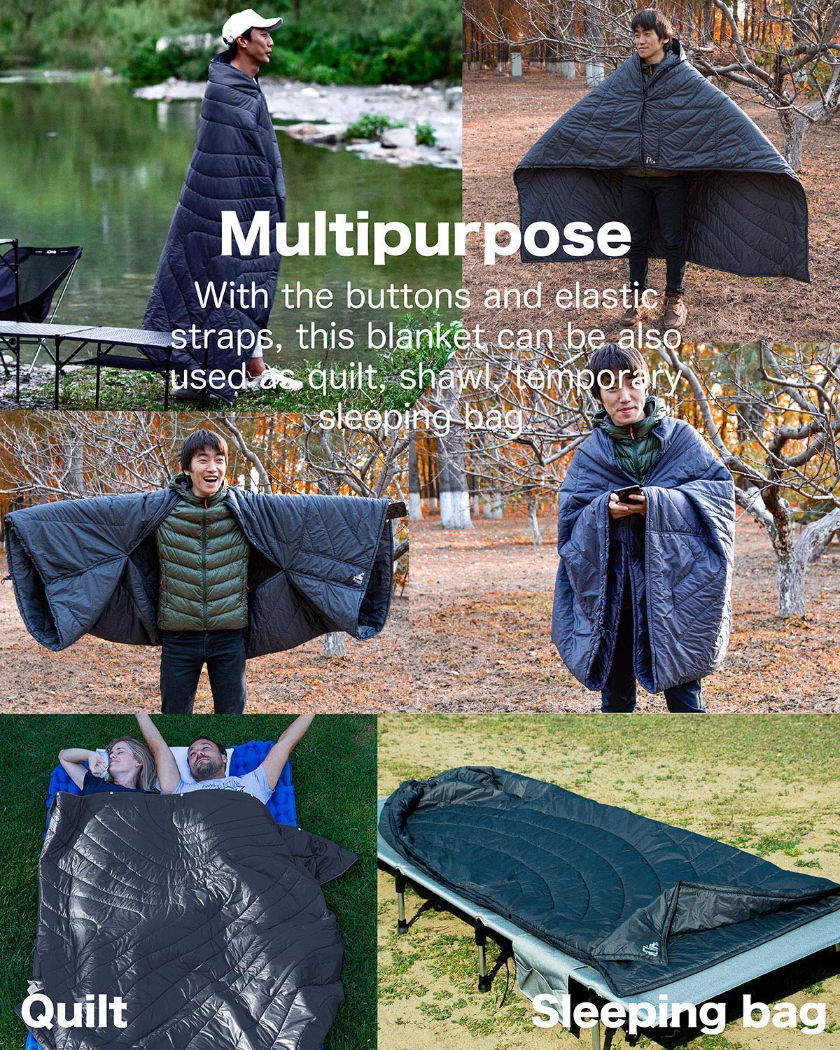 iClimb 1 Stable Square Folding Table & 1 3M Thinsulate Insulated Camping Blanket Set - Lightweight Portable for Adults & Teens - Perfect for Camping, Hiking, Picnics, Beach, Backyard & Indoor Use