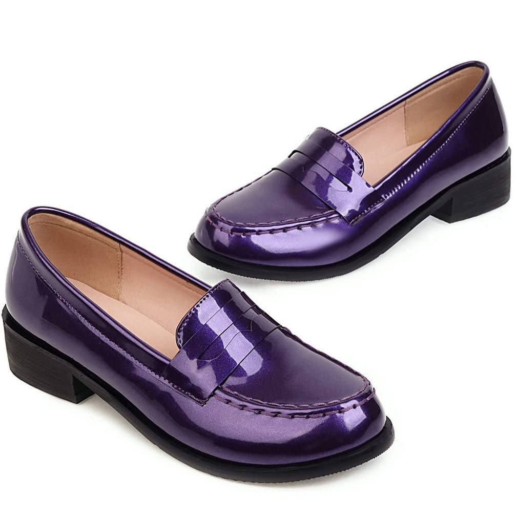 KISSASA Women's Patent Leather Loafers - Low Heel Round Toe Slip On Shoes for Work, Office & Casual Wear | Comfortable Mid Block Heel Pumps for Professional Women