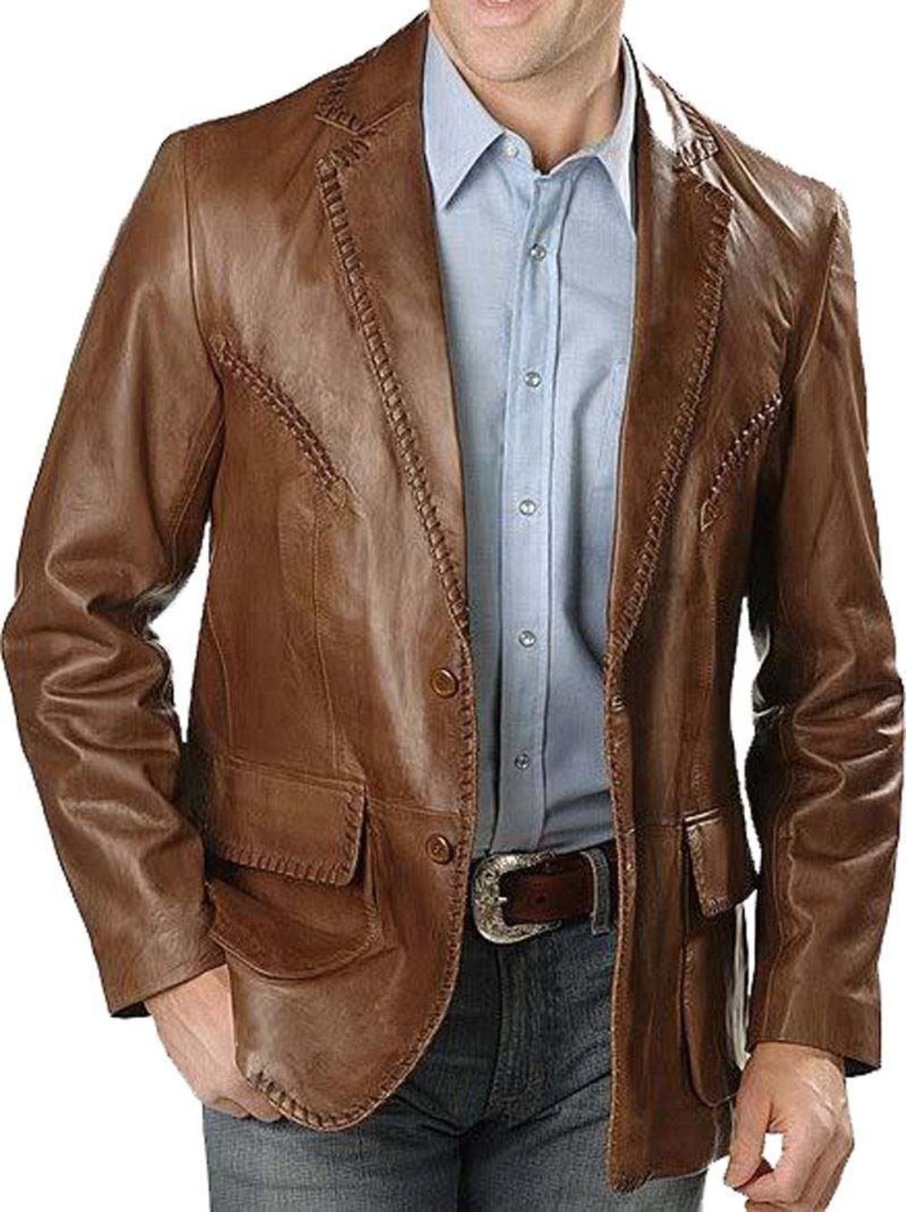 Premium Men's Brown Leather Blazer Jacket - Genuine Leather Coat for Business & Casual Wear - Formal Office Attire & Night Out Fashion