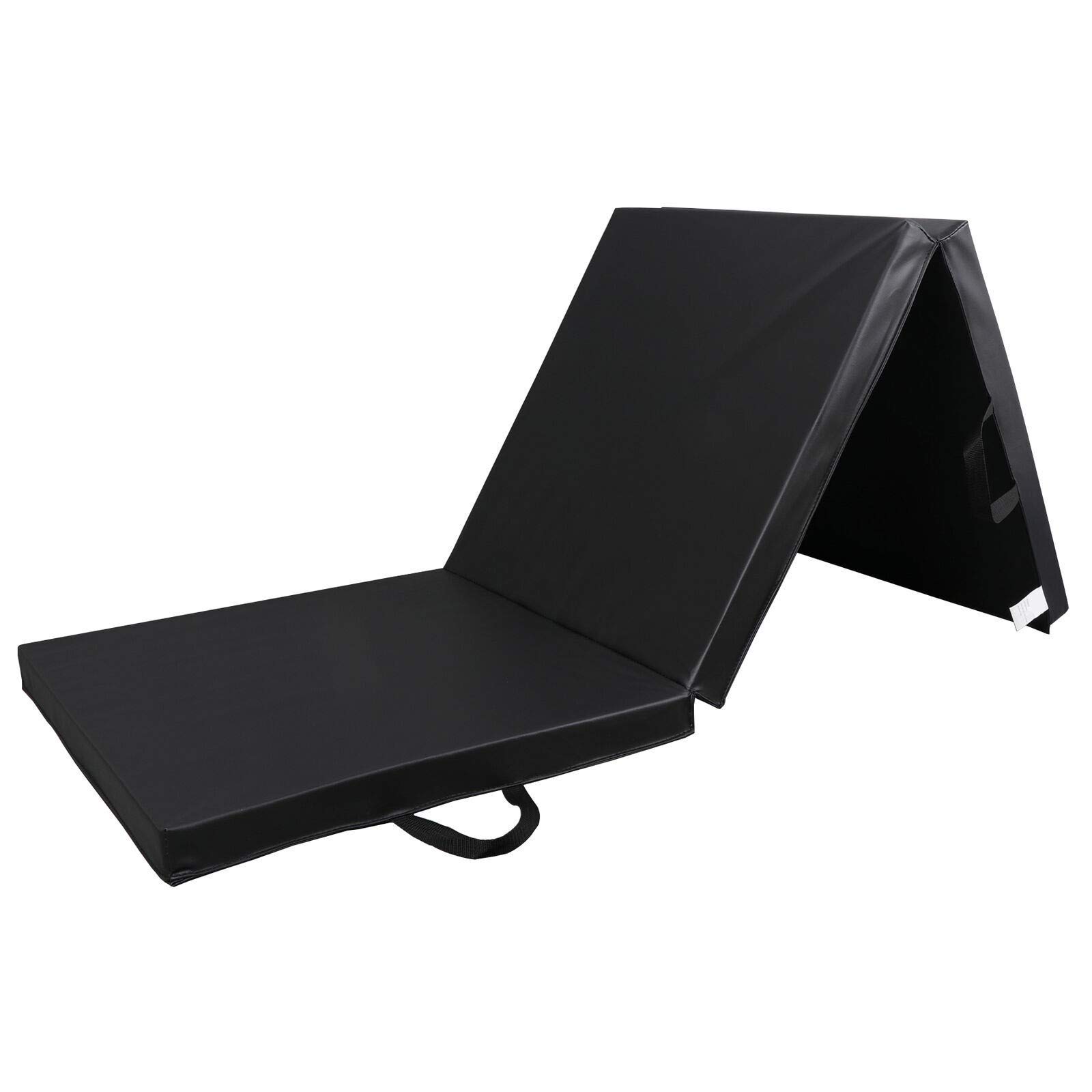 HUIJK 6'x2' Non-Slip Tri-Fold PU Leather Exercise Mat for Yoga, Gymnastics & Home Workouts - Perfect for Home Gym, Studio & Fitness Training