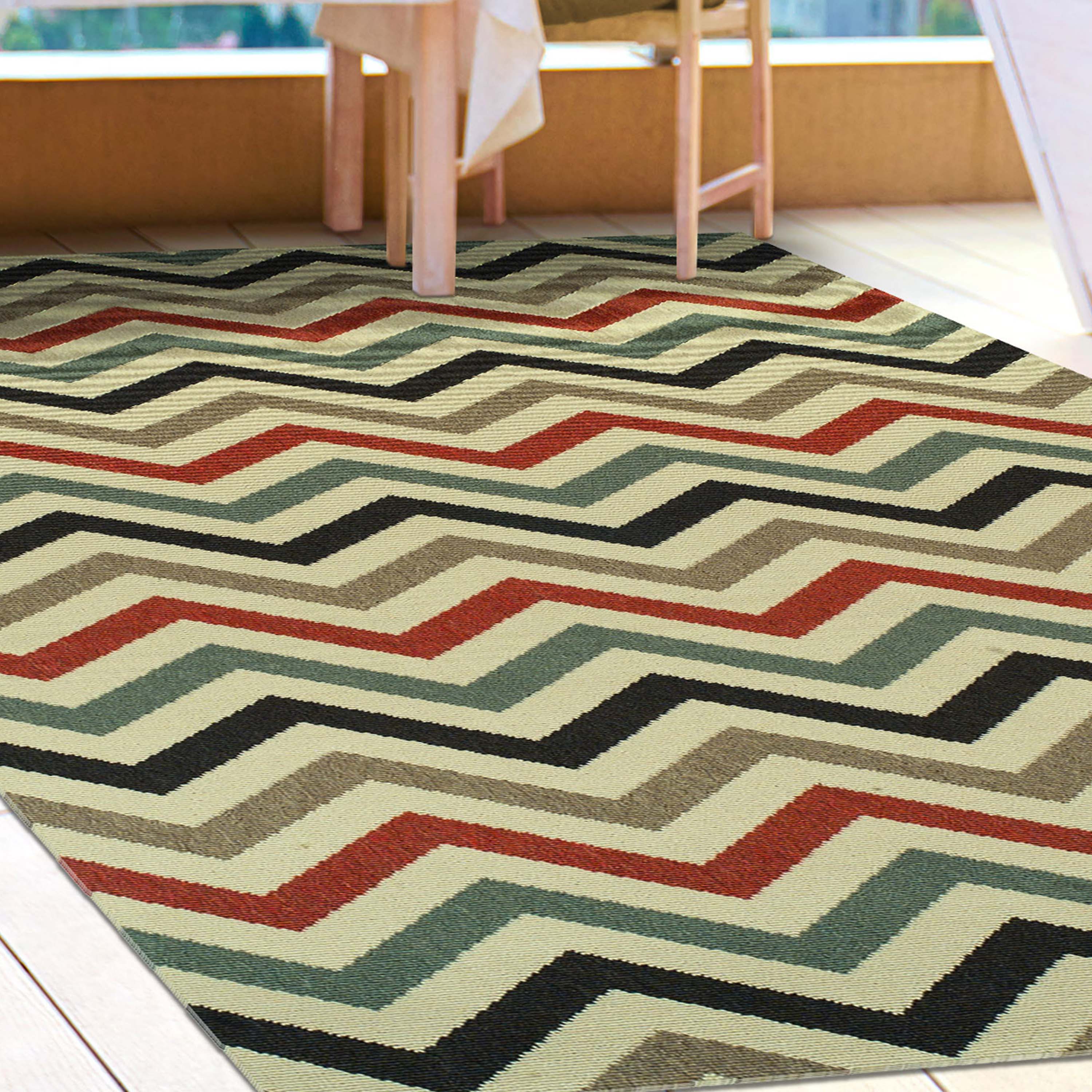 Chevron Zig Zag Geometric Modern Indoor Outdoor Area Rug - Non-Slip Soft Comfortable for Living Room, Bedroom, Patio & Office Decor
