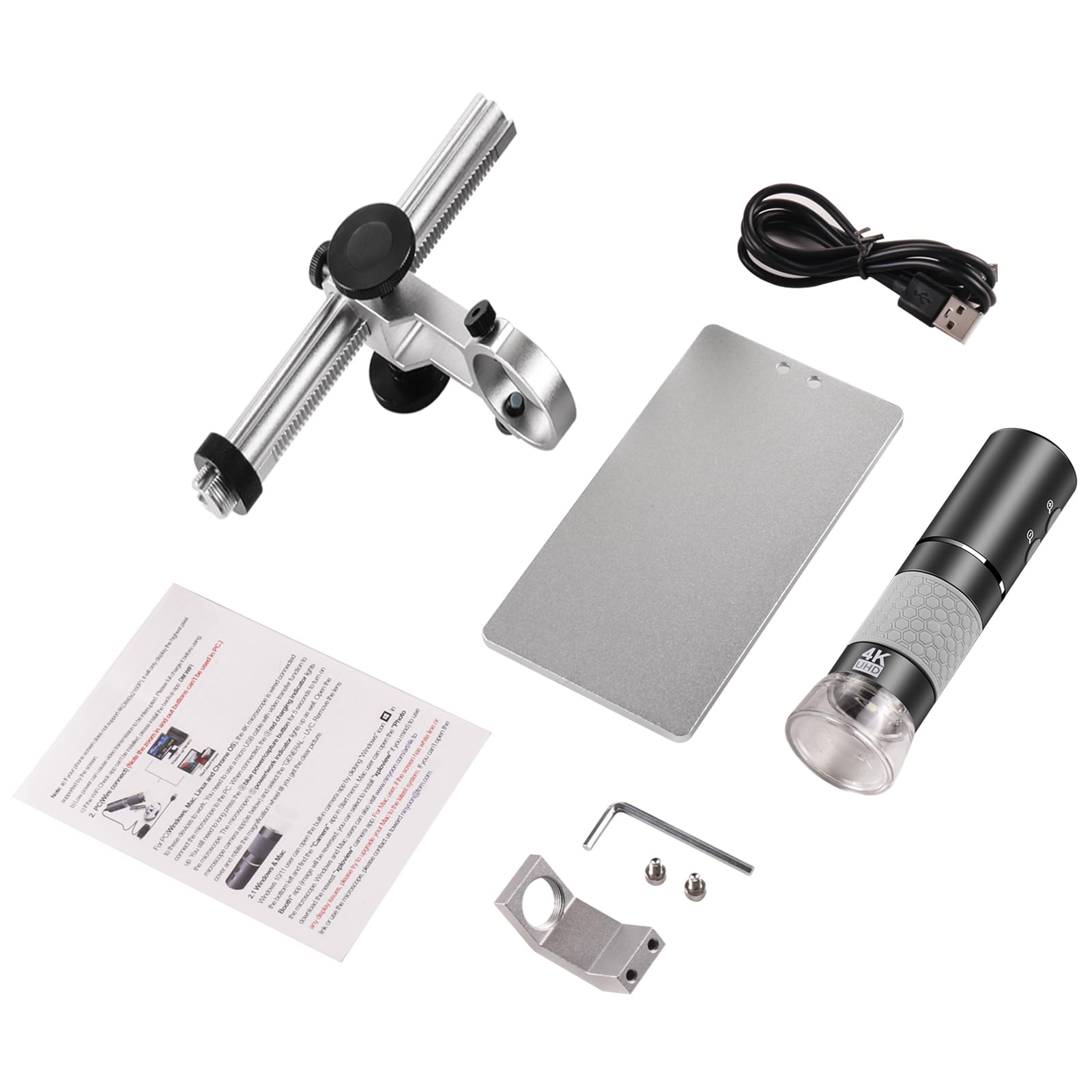 4K 3840x2160p WiFi Digital Microscope Camera with Adjustable Metal Stand - Wireless Portable Microscope for iPhone, Android, Windows & Mac | Ideal for Coin Collecting, Jewelry Inspection & PCB Repair