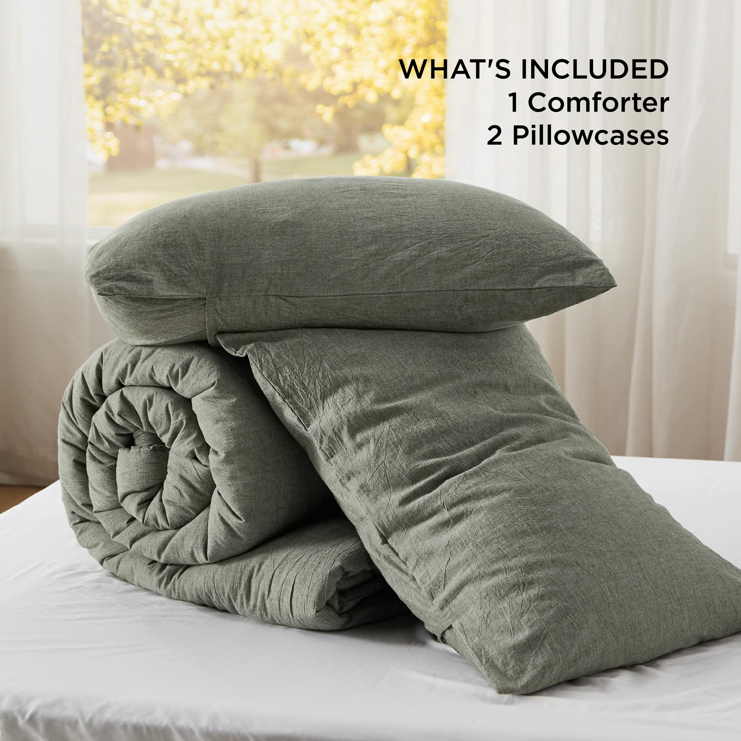 Bedsure Queen Comforter Set - Grayish Olive Green, All-Season Cotton for Cozy Sleep