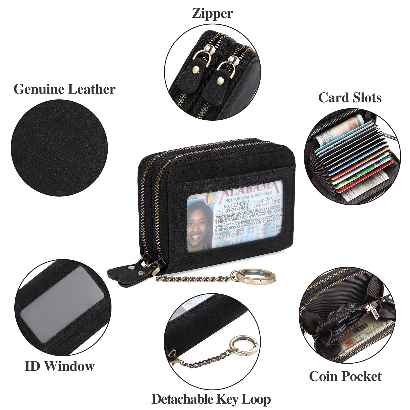GOIACII RFID Blocking Credit Card Holder Wallet for Women - Genuine Leather Slim Card Case with Keychain - Perfect for Travel, Shopping & Everyday Use