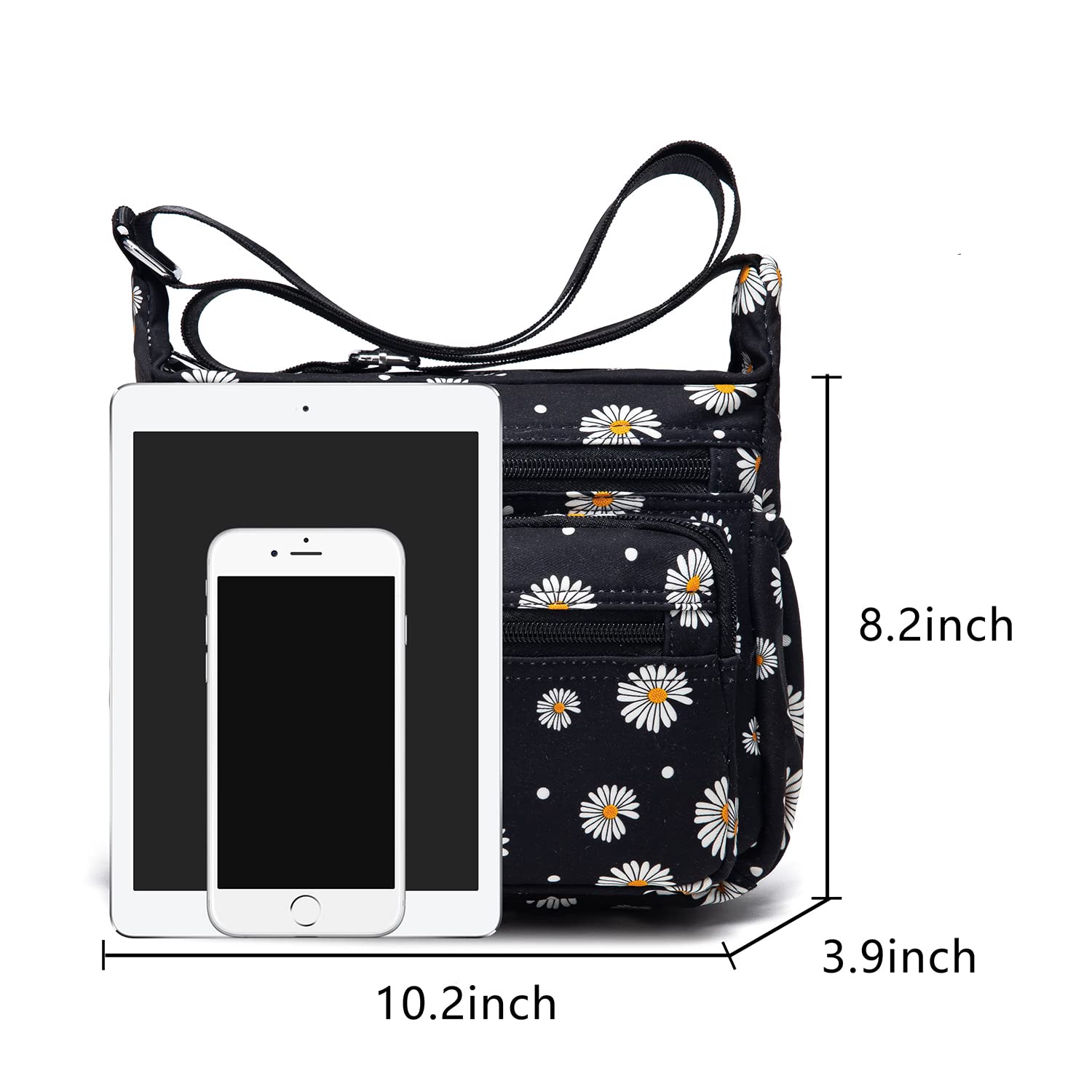 Stylish Nylon Floral Crossbody Bag for Women - Multi-Pocket Shoulder Purse with Adjustable Strap - Perfect for Travel, Shopping & Everyday Use