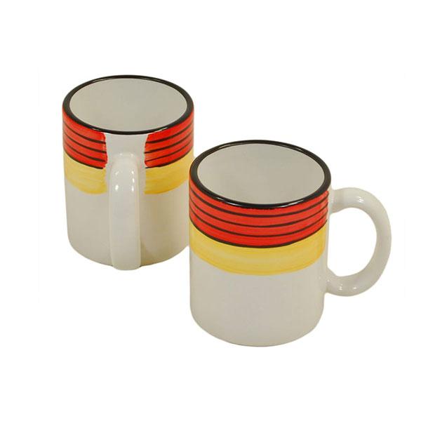 4-Piece Carousel Pattern Coffee Mug Set - Red & Yellow Ceramic Mugs for Home, Office, or Gift Giving