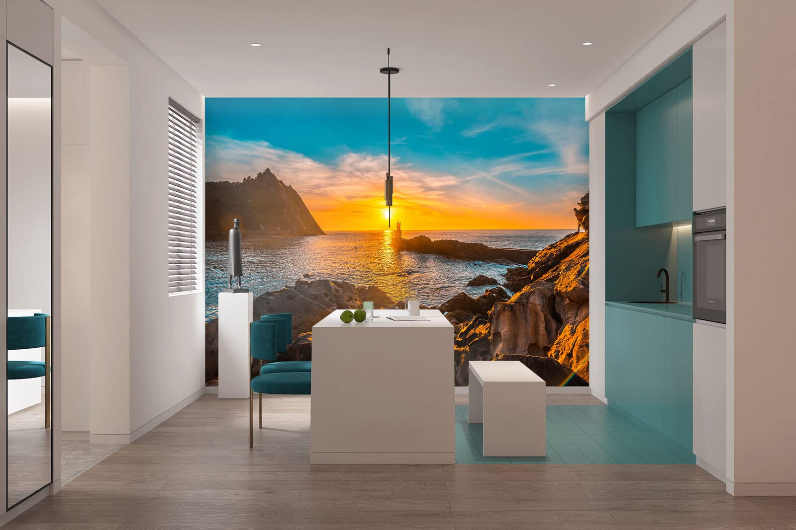FLFK 3D Sunset Coast Peel and Stick Wallpaper - Removable Self-Adhesive Nature Landscape Wall Mural (141.7x98.4 inches) for Living Room, Bedroom, Office & Nursery Decor | Easy DIY Home Decoration