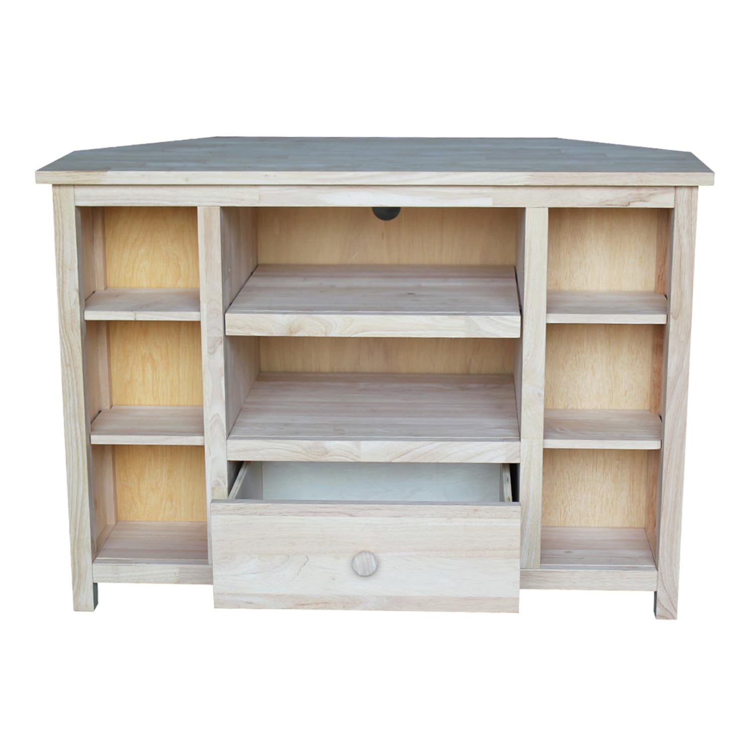 IC International Concepts Unfinished Corner TV Stand - Solid Wood Entertainment Center for Living Room, Bedroom, or Home Theater - DIY Ready for Custom Staining & Painting