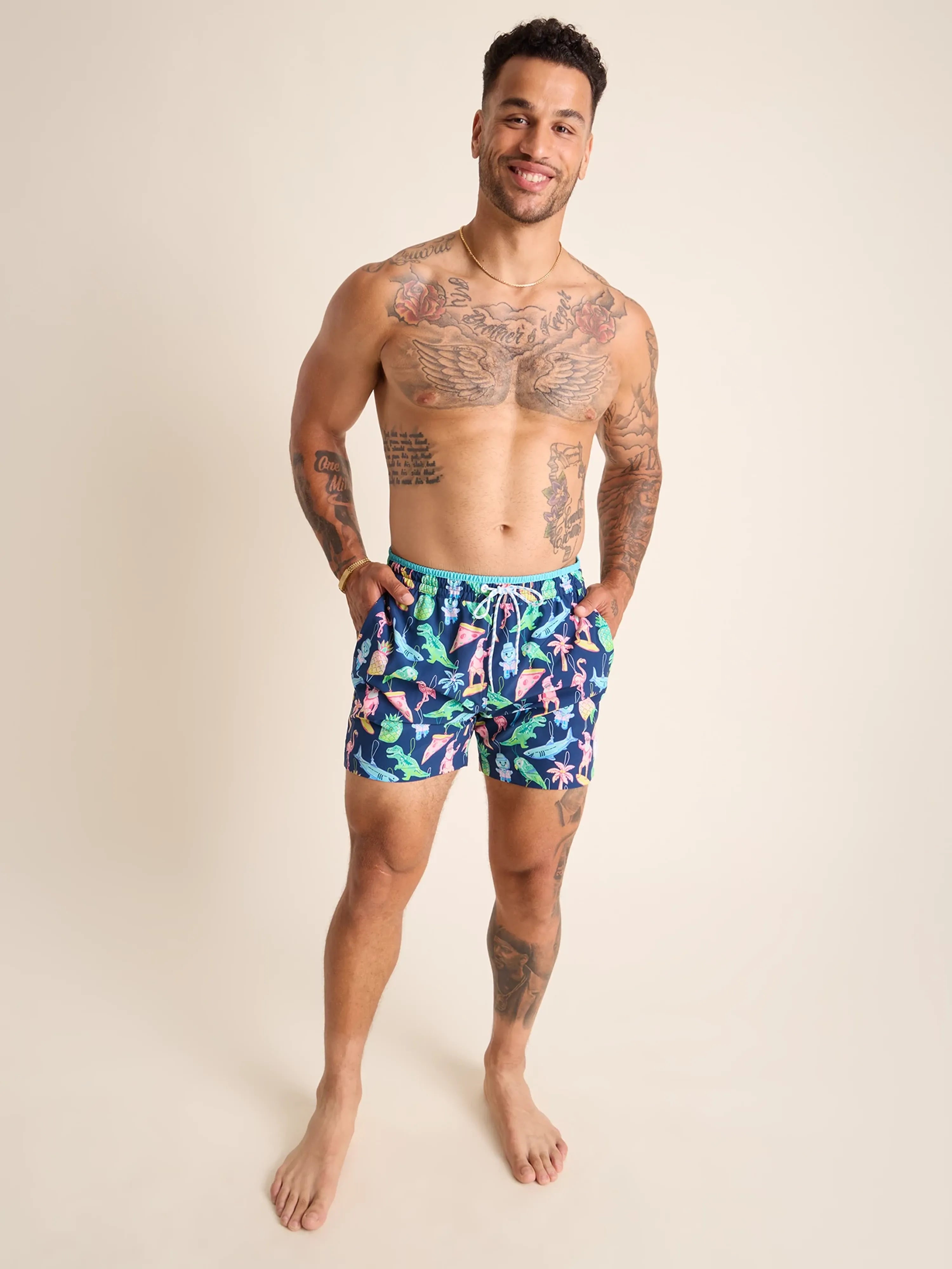 Chubbies 5.5 Inch The Holidoozies Swim Trunks for Men - Quick Dry Beach Shorts with Pockets - Navy Blue Swimwear for Pool, Vacation & Summer Activities