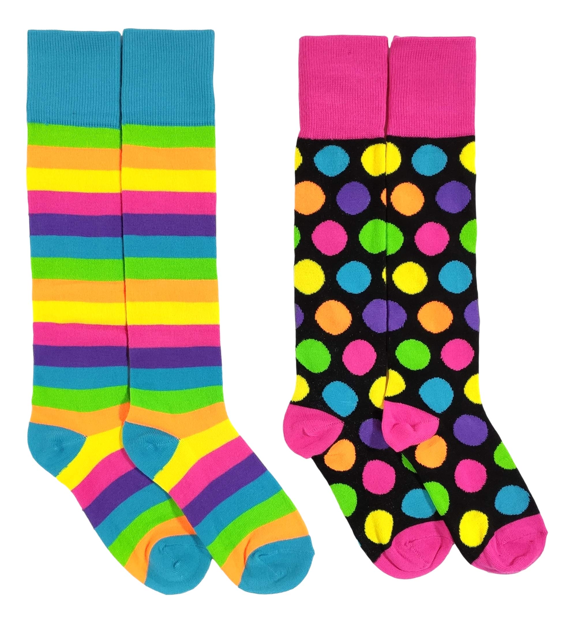 Rainbow Tiger Striped Polka Dot Knee High Socks for Girls Size 6-8.5 | Fun Novelty Casual Socks for Kids | Perfect for Costumes, School & Playtime