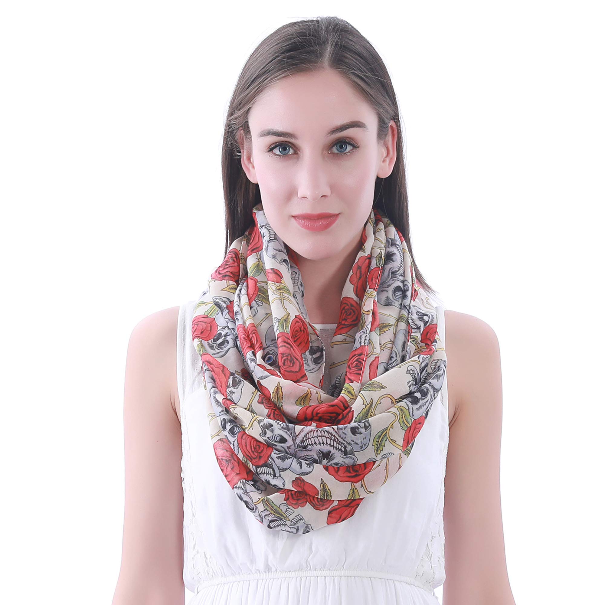 Lina & Lily Women's Skull Rose Print Infinity Scarf - Stylish Fashion Accessory for Winter, Fall, and Everyday Outfits
