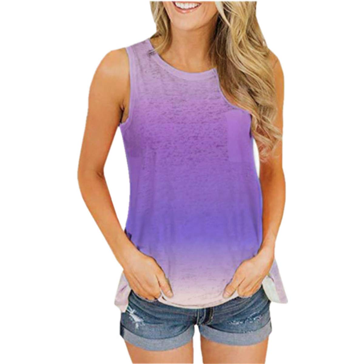 YIMISHION Women's Printed Sleeveless Tank Tops - Casual Crewneck Tunic Tops for Summer, Workout & Everyday Wear | Lightweight Breathable Vest Tee for Gym, Yoga, Beach & Street Style