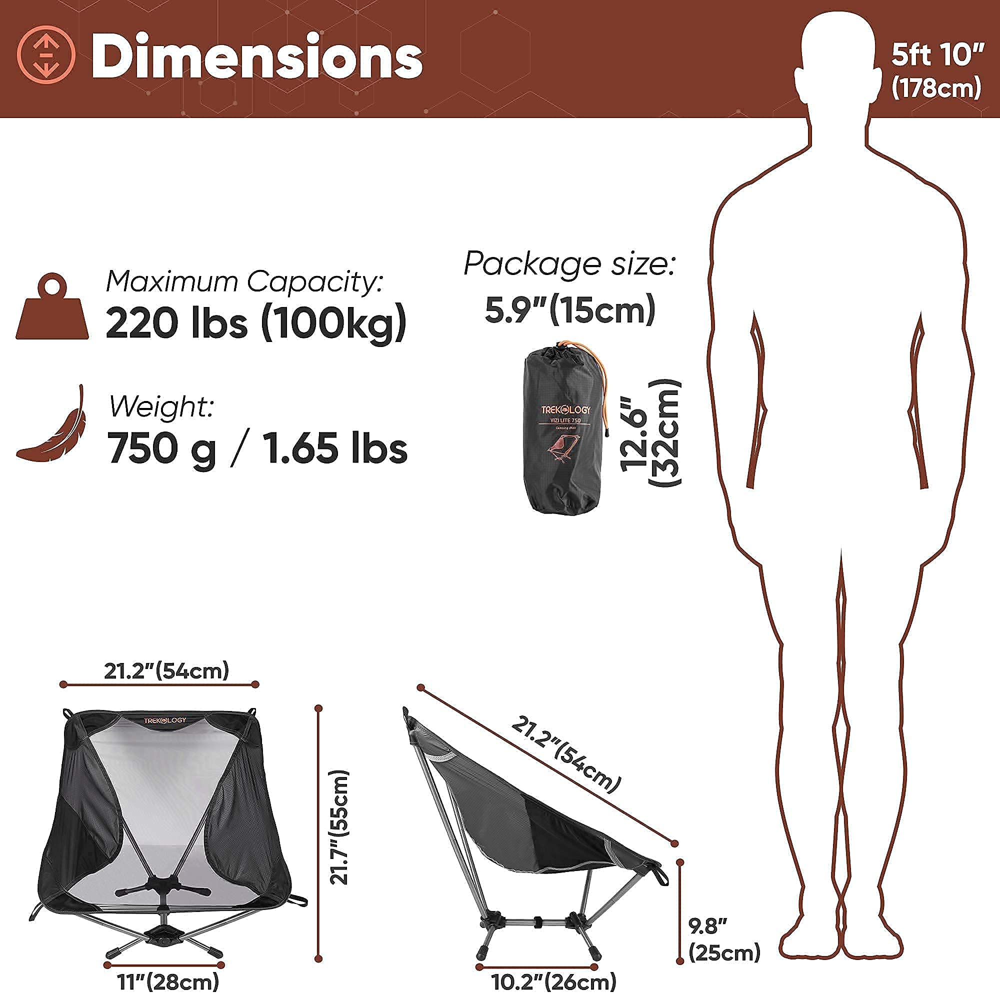 TREKOLOGY Ultralight Camping Chair - Portable Lightweight Folding Chair for Adults & Kids, Compact Backpacking Chair for Hiking, Beach, Picnic, Outdoor Adventures | Perfect for Camping, Backyard, Travel & Relaxation