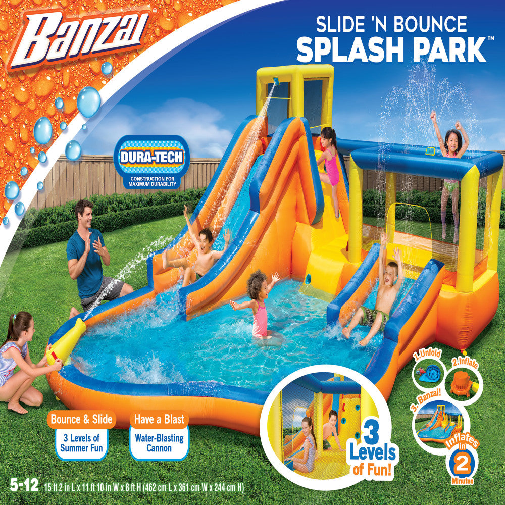 Banzai Inflatable Water Slide with Bounce Area - Kids Outdoor Splash Park for Backyard, Pool Parties & Summer Fun