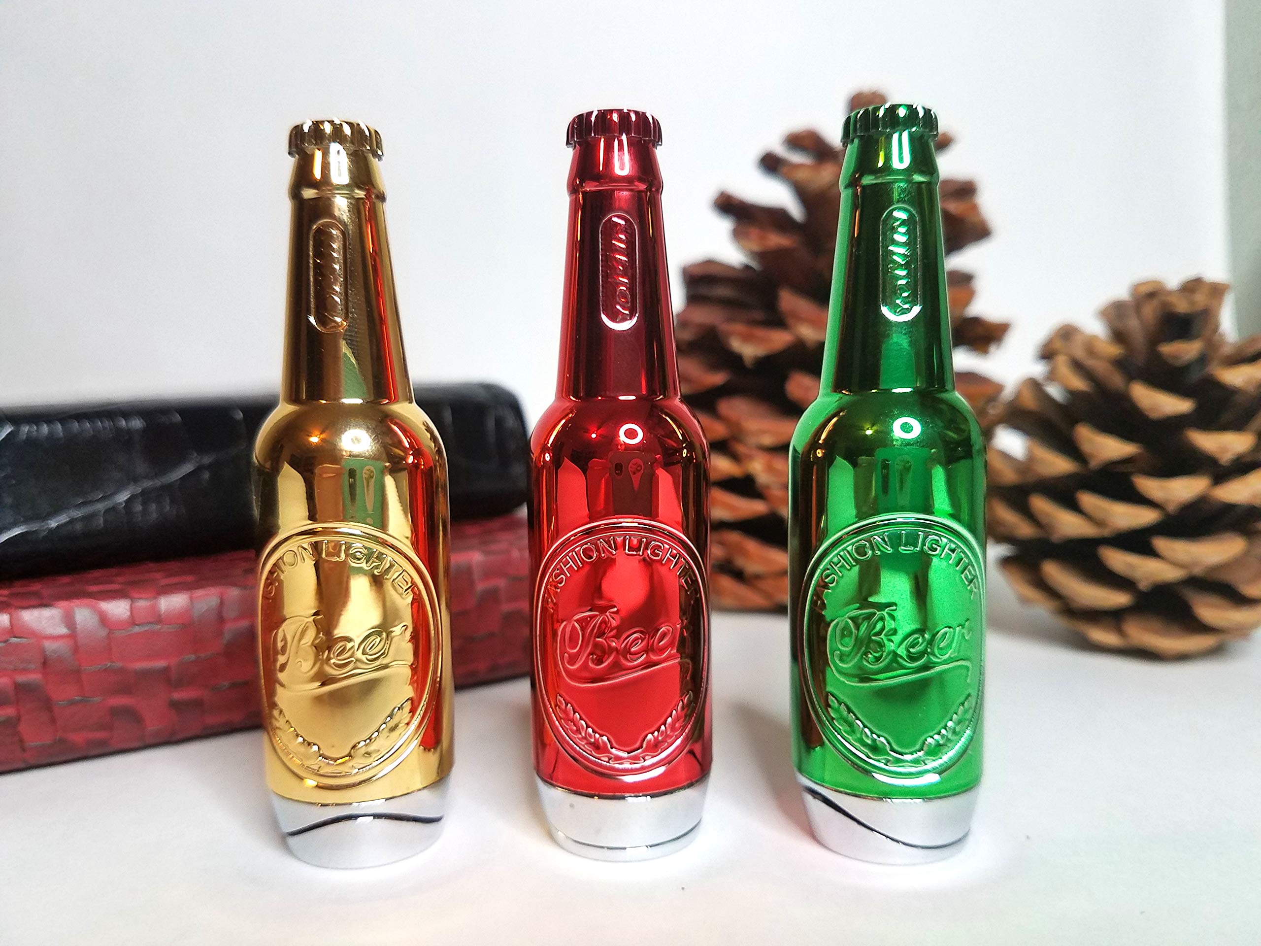 Beer Bottle Butane Lighter - Refillable Collectible (Green) for Camping & Gifts