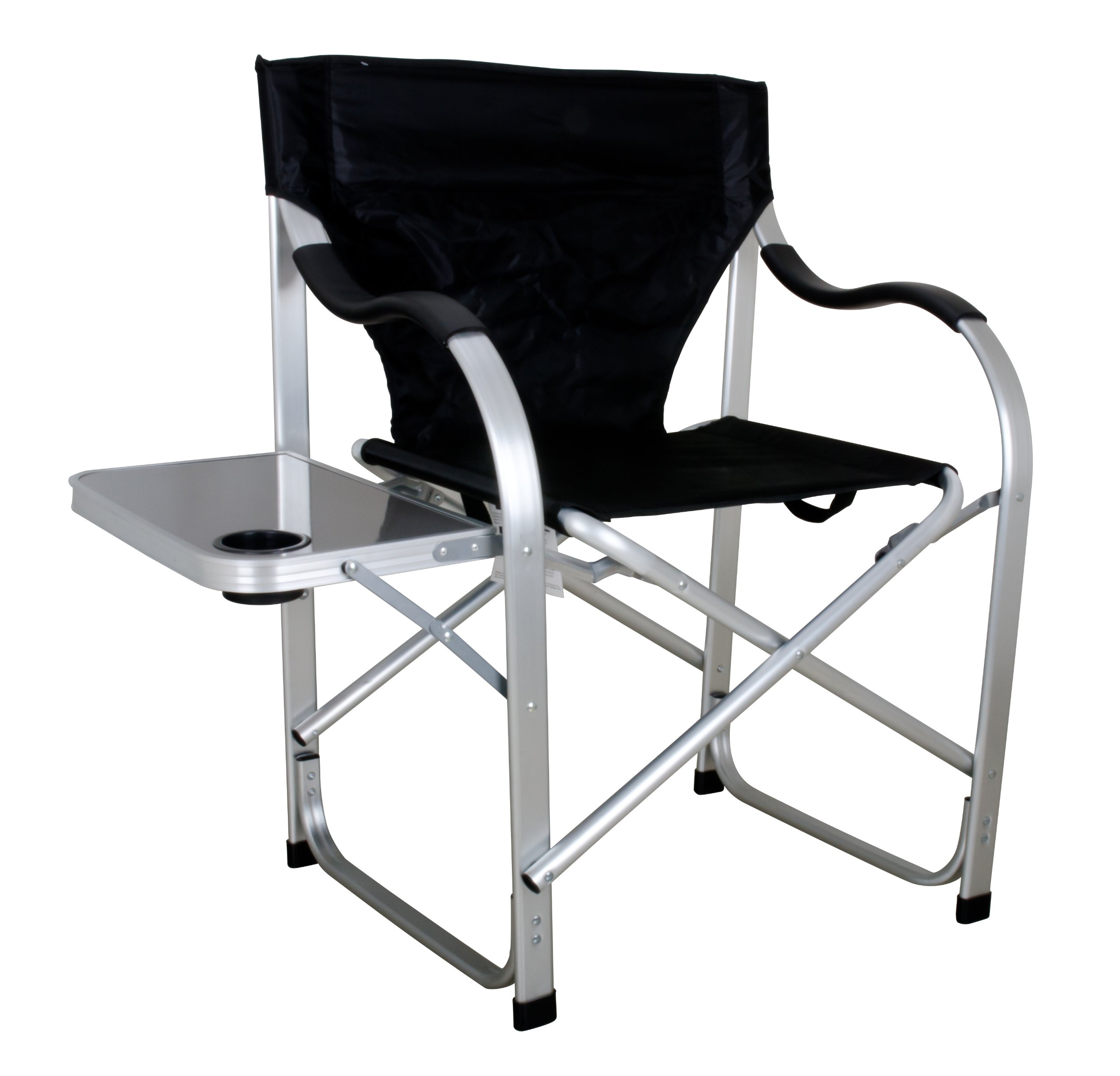 SL1214 Heavy Duty Folding Camping Director Chair with Side Table - Sturdy Outdoor Lounge Chair for Backyard, Beach, Fishing & Tailgating | Black