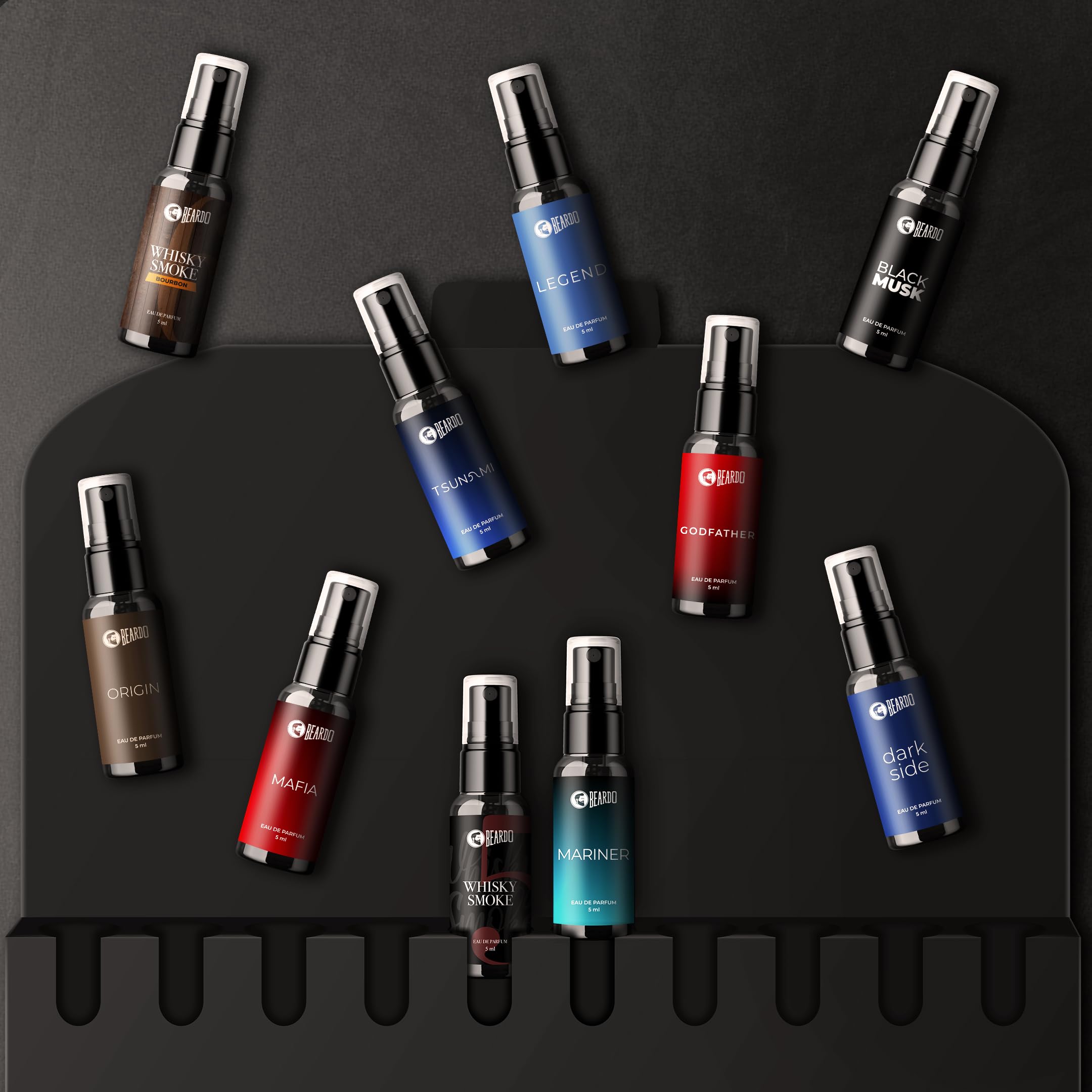 Beardo Mini Perfume Trial Kit - 10 x 5ml Travel Size Fragrances for Men | Best Date Night Cologne Set | Versatile Scent Collection for Work, Gym & Special Occasions | Perfect Gift for Husband, Boyfriend & Men | Compact & TSA-Friendly Perfume Sampler