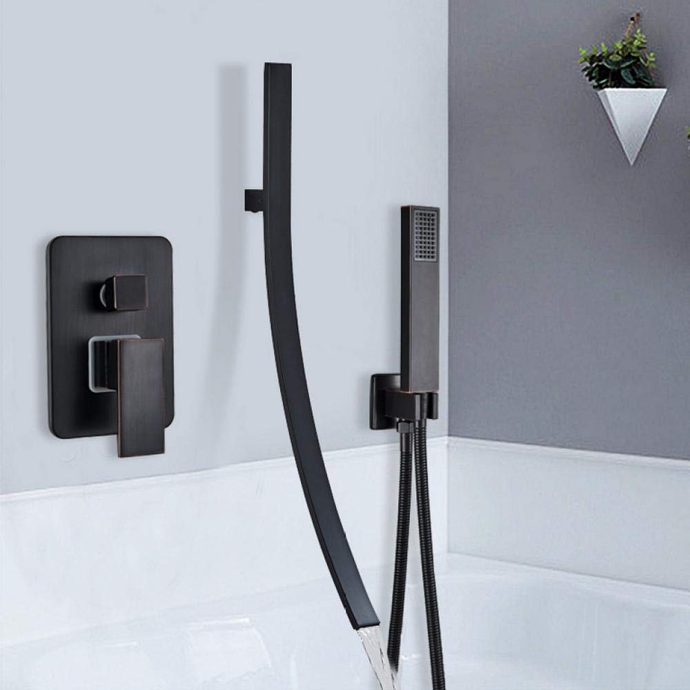Black Bronze Bathtub Faucet Mixer with Hand Shower Sprayer - Long Spout Bathroom Faucet for Hot & Cold Water - Perfect for Modern Bathrooms & Spa-Like Showers