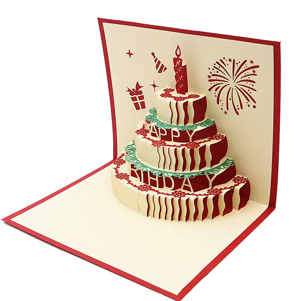 UKD Pulabo 3D Pop-Up Birthday Cake Candles Greeting Card - Golden Creative Handmade Festival Gift for Weddings, Anniversaries & Special Occasions