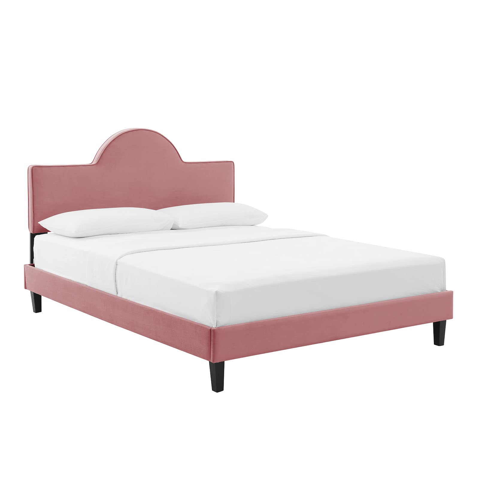 Modway Performance Velvet Queen Size Bed Frame with Platform Base in Dusty Rose - Luxurious Bedroom Furniture for Modern Master Bedroom Decor