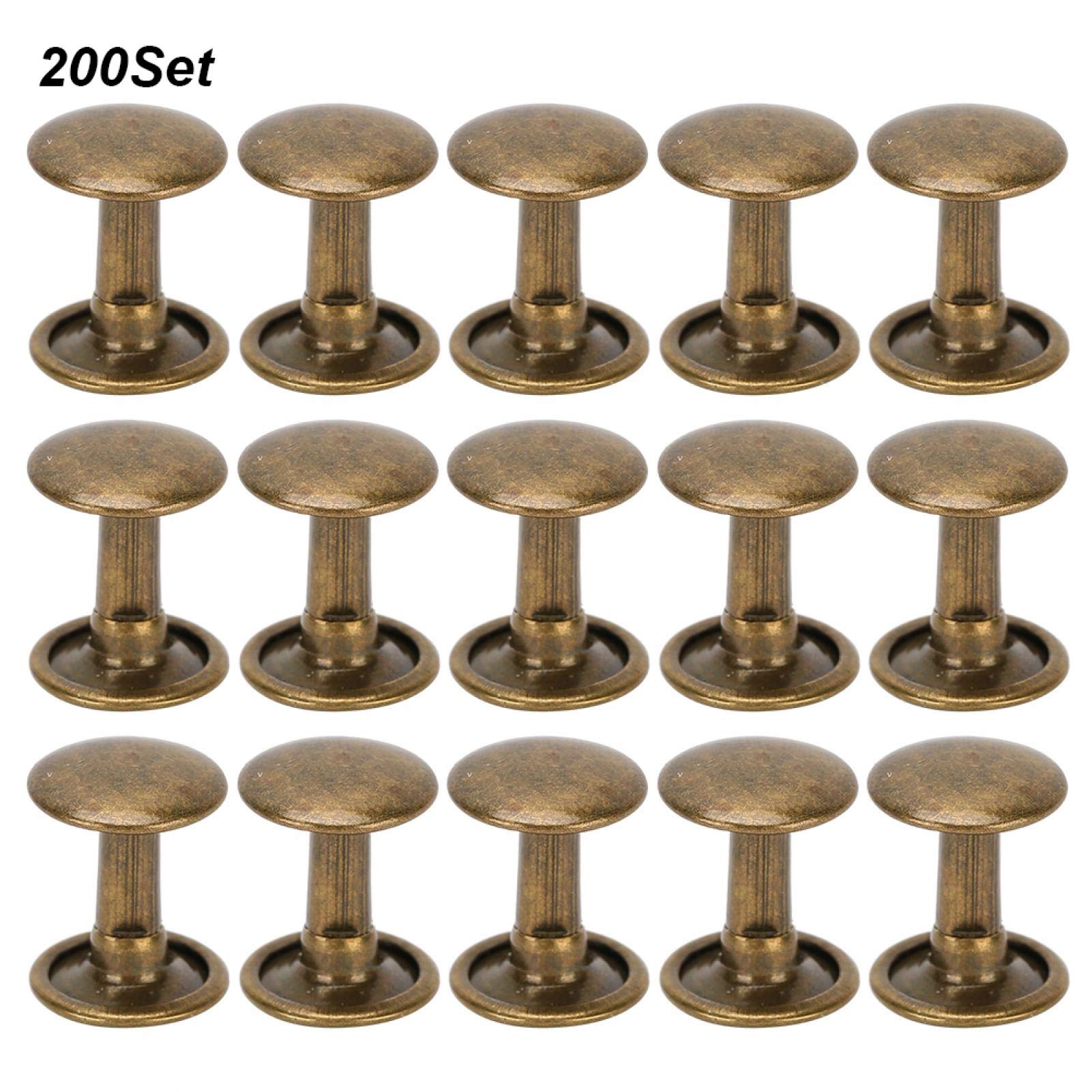 200 Sets 10x10mm Round Stud Rivets for Leather Craft - Double Cap Iron Rivets for Pet Collars, Belts, Bags & DIY Leather Projects (Bronze) - Perfect for Leatherworking, Costume Design & Home Decor