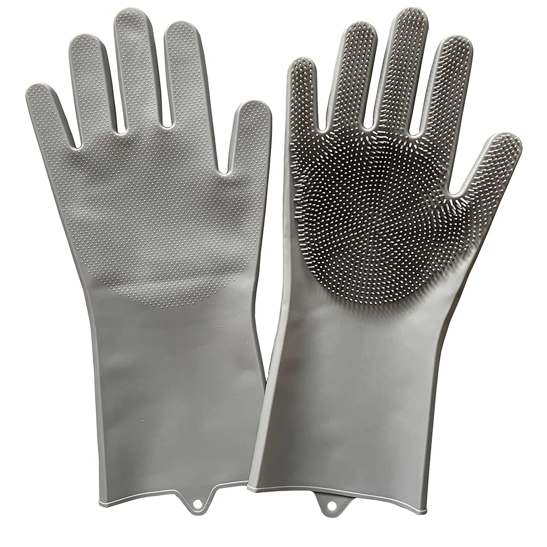 Premium Silicone Cleaning Gloves with Bristles - 33.5x16cm Dishwashing & Kitchen Gloves - Non-Rubber, Durable & Comfortable for Washing Dishes, Household Chores & Deep Cleaning - Ideal for Kitchen, Bathroom & Outdoor Use by Jean Patrique