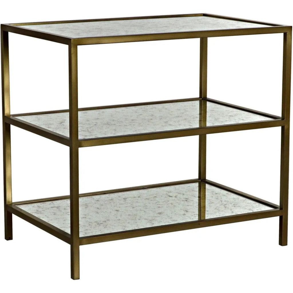 3 Tier Rectangle Side Table - Antique Brass & Mirror Finish - Perfect for Living Room, Bedroom, or Office Decor