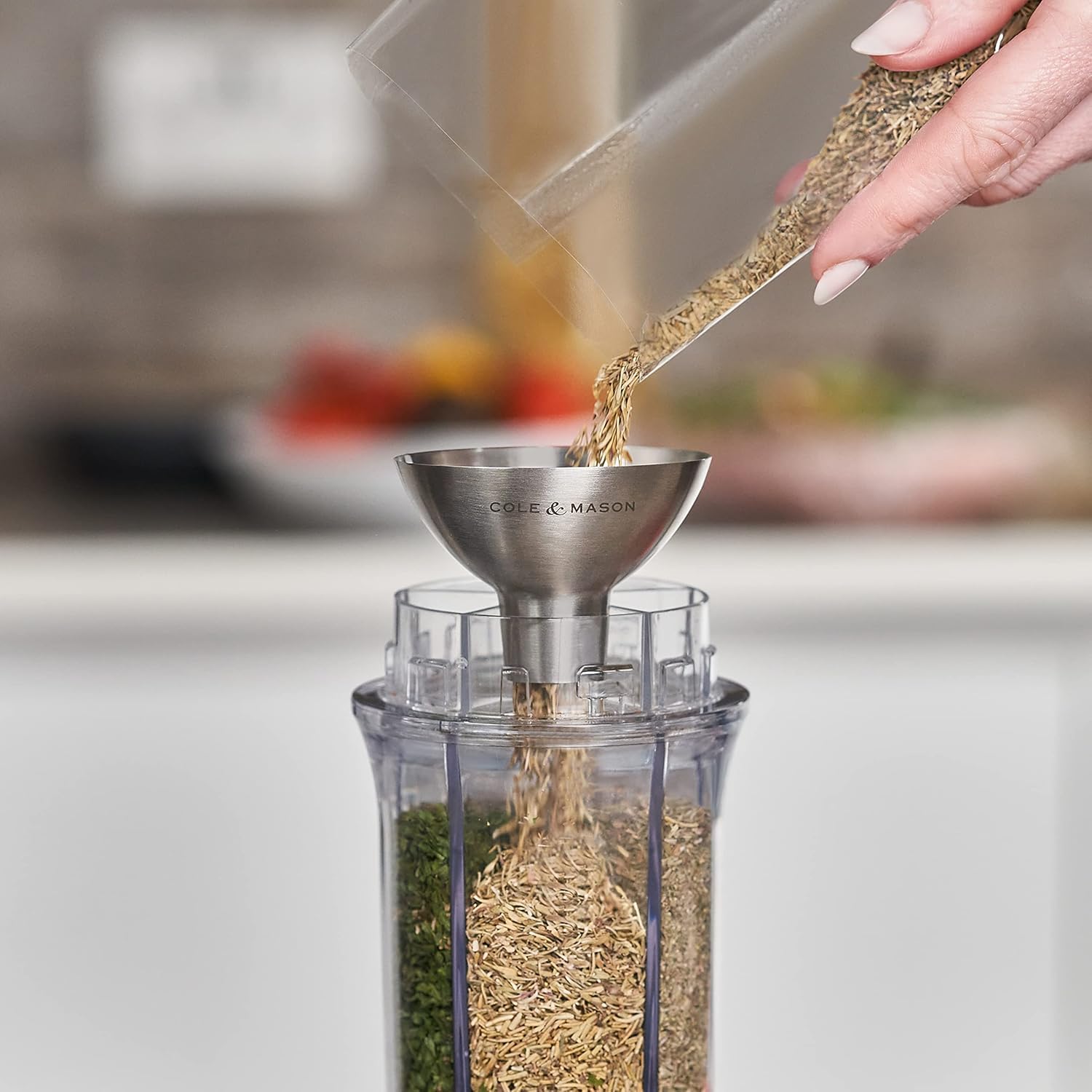 Cole & Mason Stainless Steel Salt and Pepper Funnel - Premium Metal Kitchen Funnel for Spice Jars, Bottles & Seasoning Containers - Durable Small Funnel for Easy Refilling - Perfect for Home Cooking, Baking & Pantry Organization