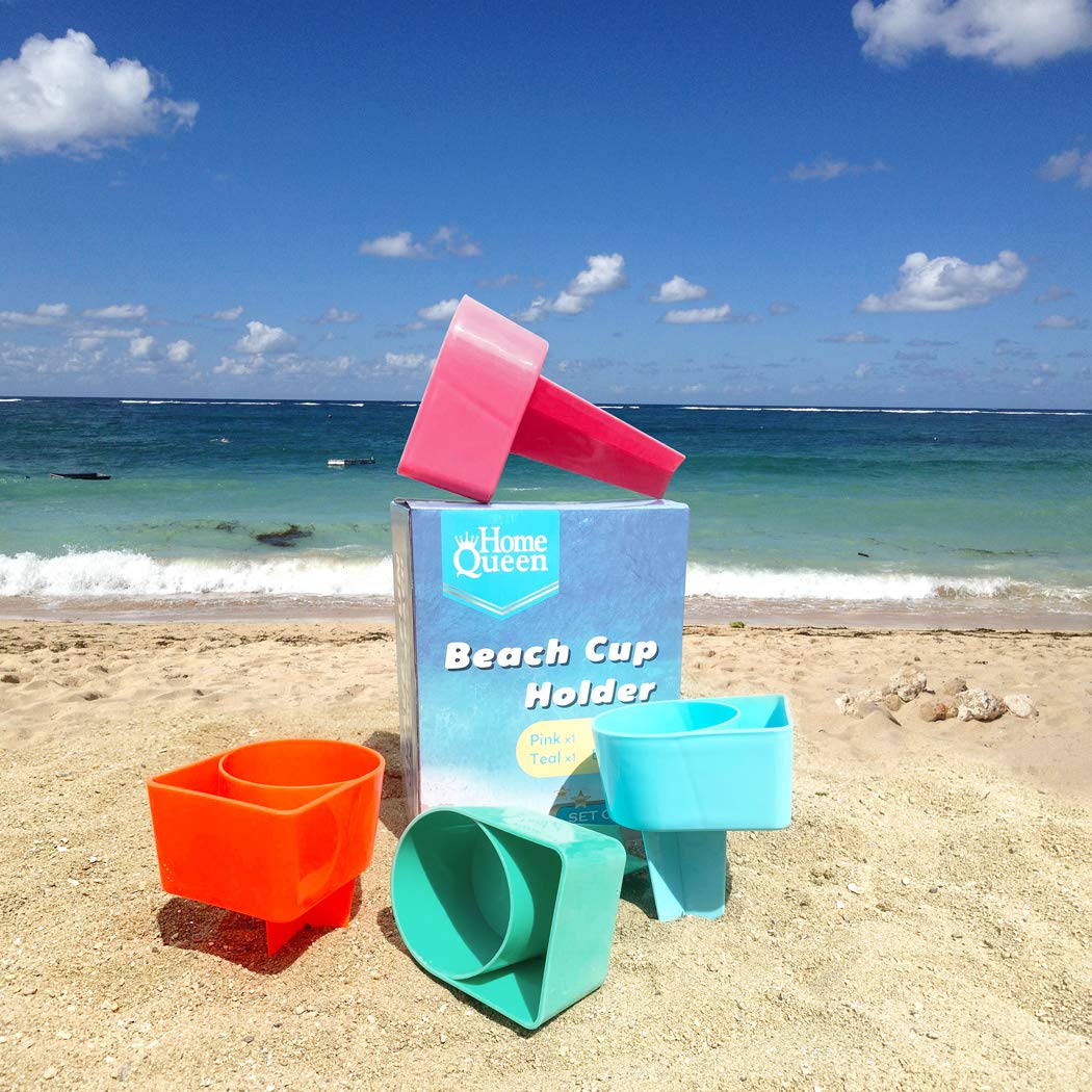 Home Queen Beach Cup Holder with Pocket - 8-Pack Multifunctional Sand Drink Coaster for Beverages, Sunglasses, Phone & Keys - Perfect for Beach, Pool, Picnic & Outdoor Parties