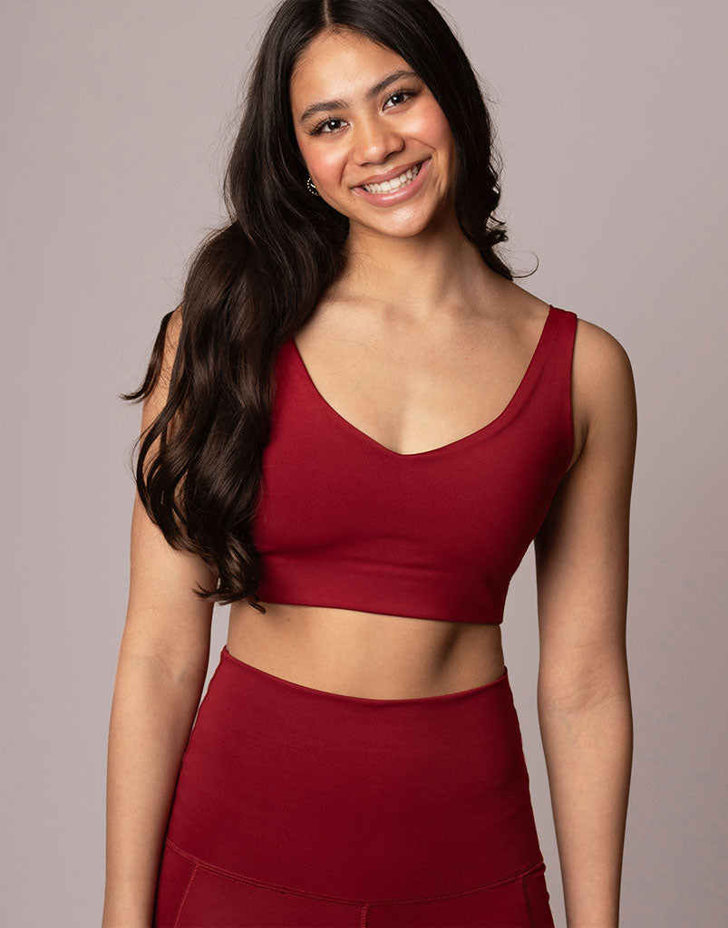 Freestyle V Crop Cranberry Top - Women's Fashion Casual T-Shirt for Yoga, Gym & Everyday Wear