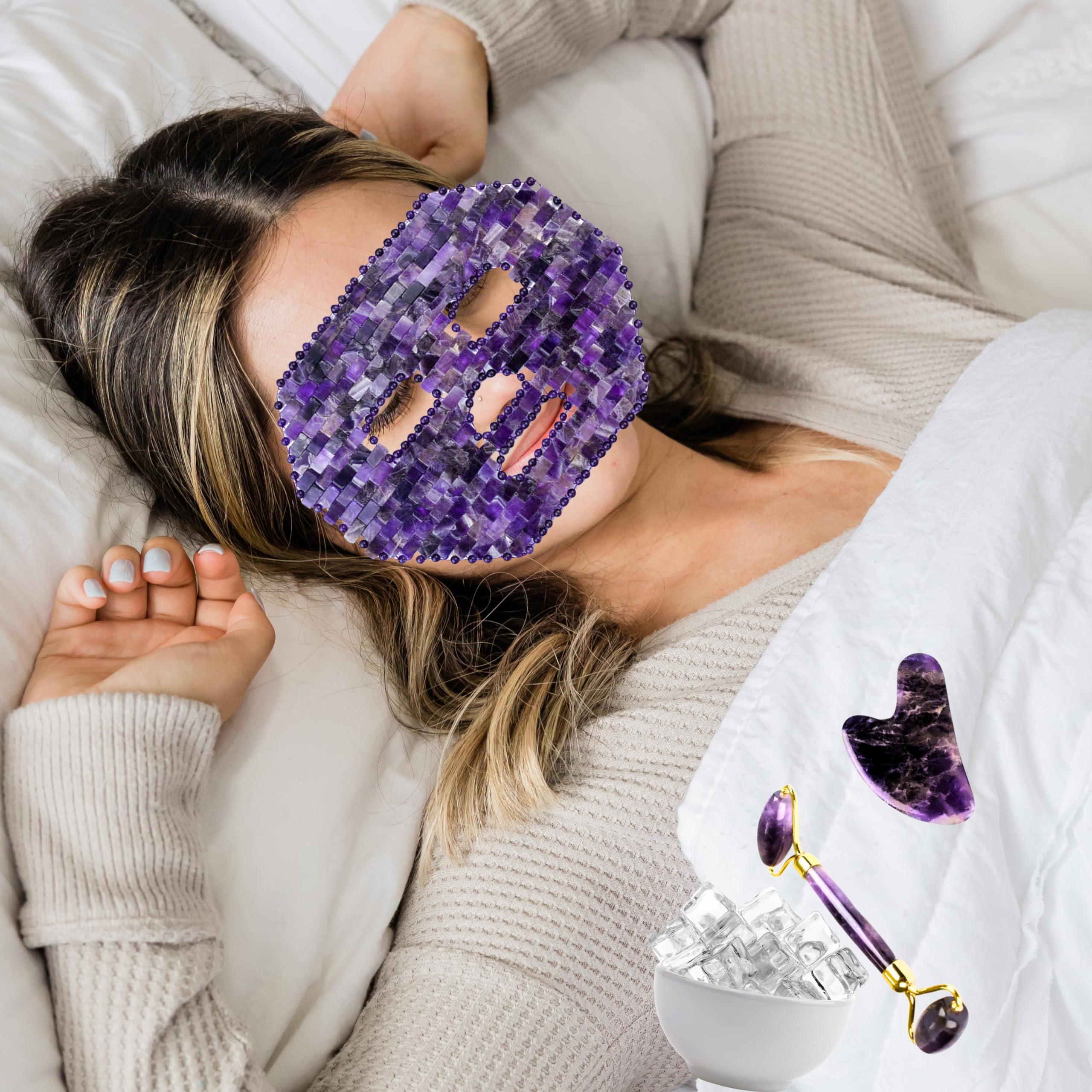 AMETHYST Face Mask for Spa & Relaxation - Large Size Crystal Therapy Mask for Women, Promotes Balance & Harmony - Perfect for Self-Care, Meditation, and Stress Relief