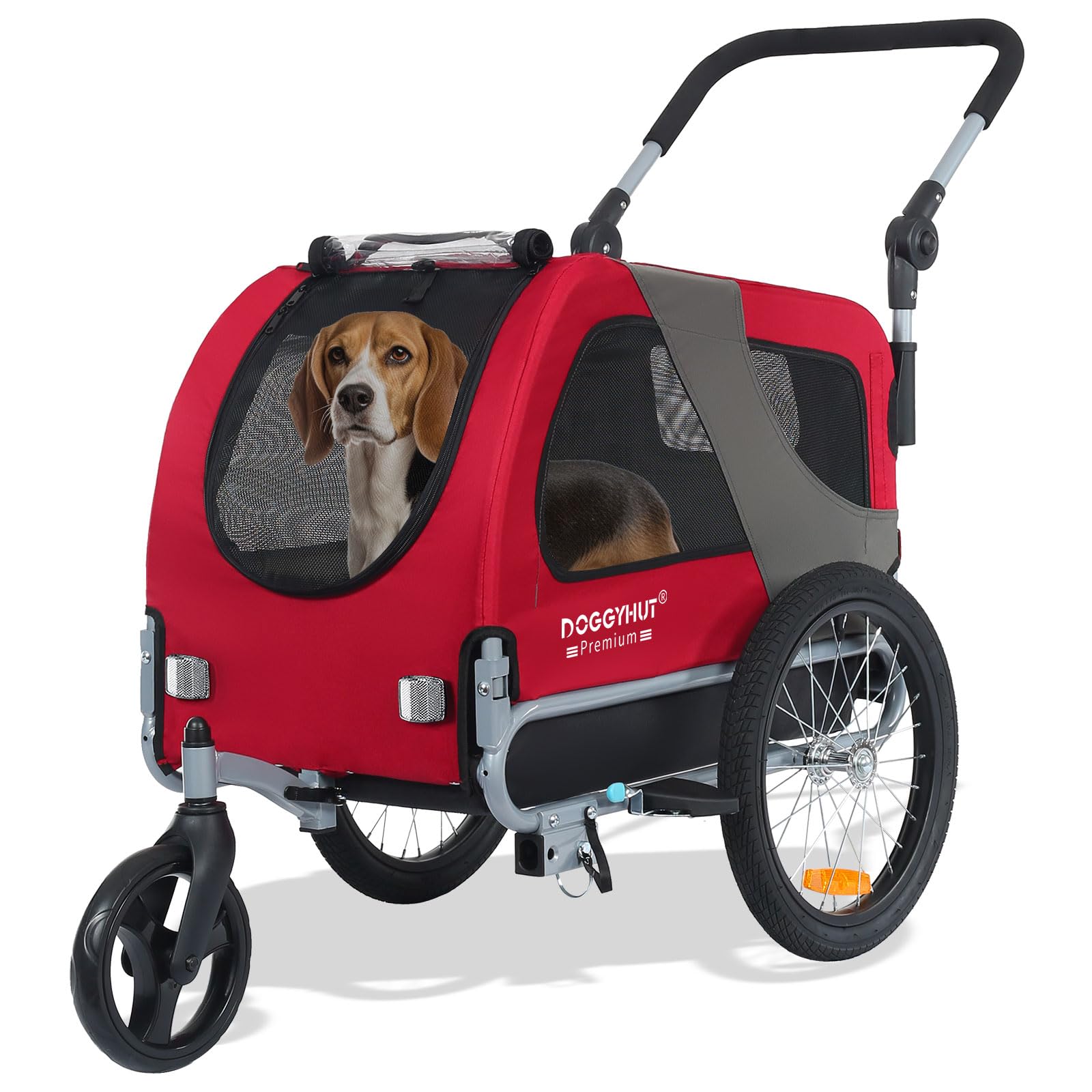 DOGGYHUT® Premium Medium Pet Bike Trailer & Stroller 2-in-1 - Convertible Dog Carrier for Small to Medium Dogs up to 50 lbs - Safety Parking Brakes, Easy Fold Design, Universal Bicycle Coupler - Perfect for Cycling, Jogging, Park Visits & Outdoor Adventures (E-Bike Compatible)