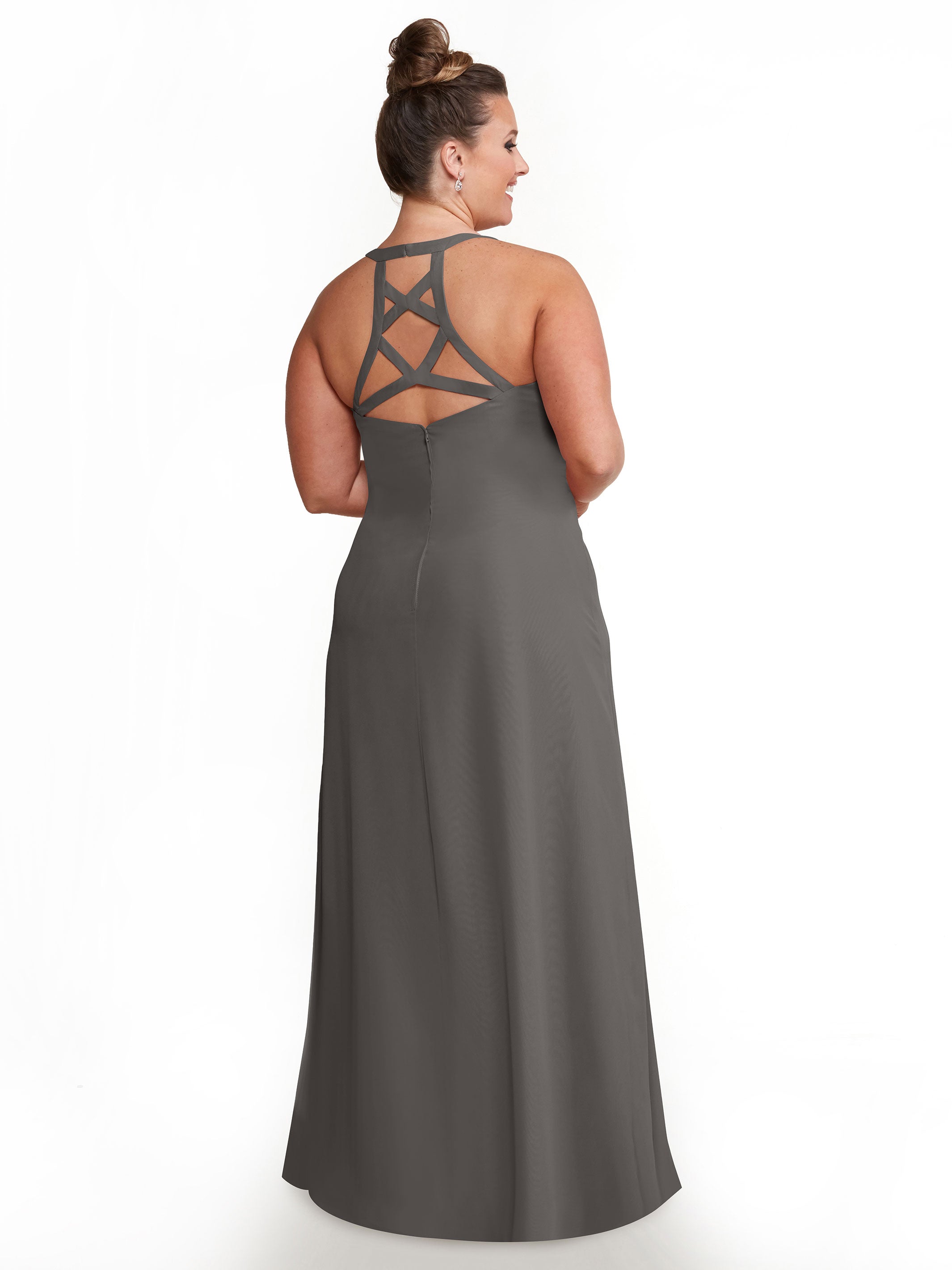 Elegant 80150 Chiffon A-Line Bridesmaid Dress with Plunging V-Neck & Intricate Back Detail - Perfect for Weddings, Formal Events & Special Occasions