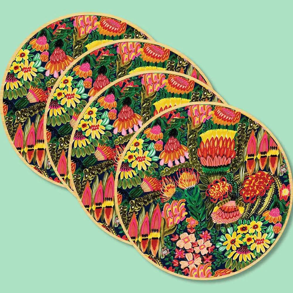 Premium Grevillea Garden Australian Wooden Coaster Set - Natural Wood Drink Coasters for Hot & Cold Beverages - Perfect for Home, Office, and Outdoor Use