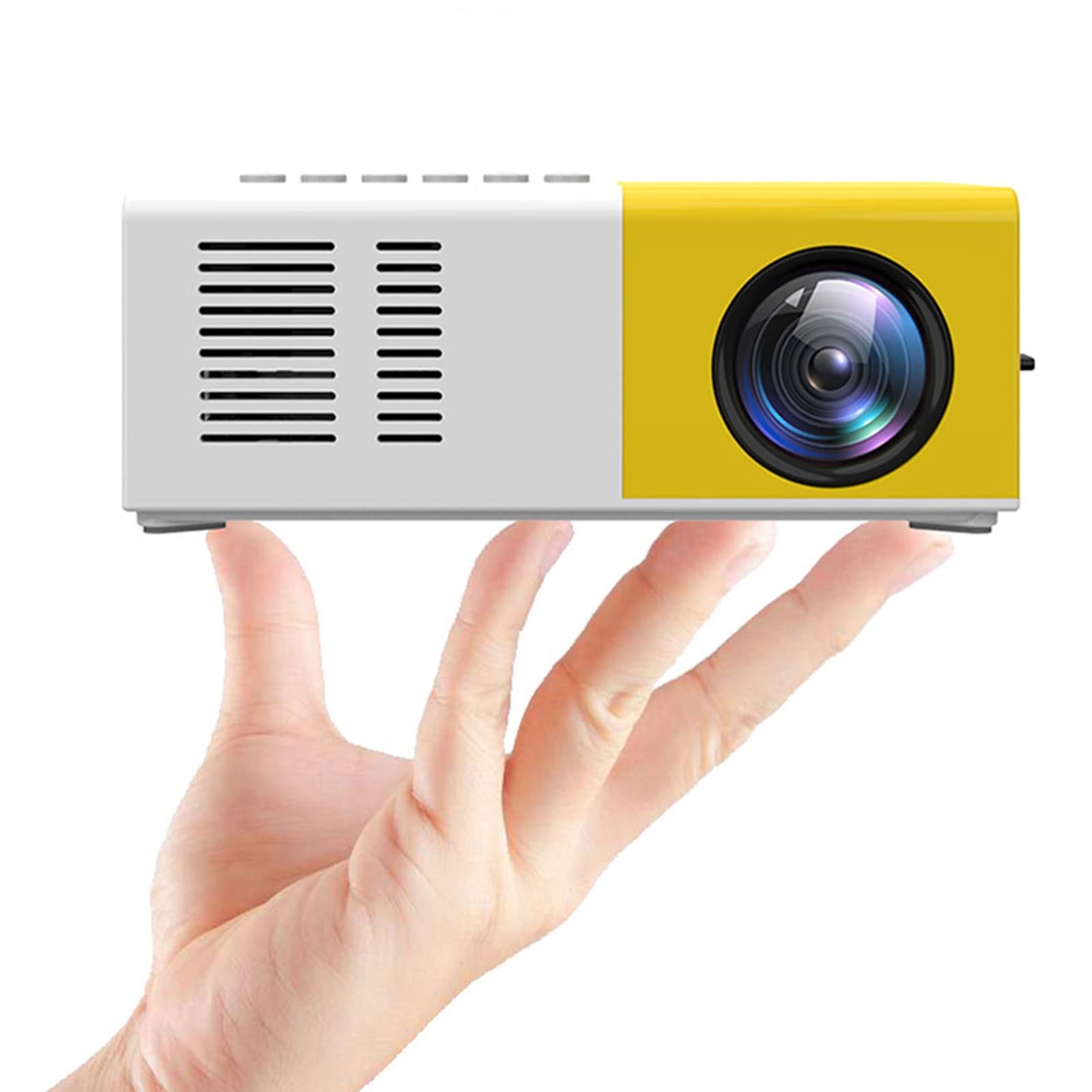 Portable LED Projector - 480x360 Pixels, Supports 1080P HDMI & USB, Mini Home Theater Projector with Built-in Speaker - Ideal for Movie Nights, Gaming, and Outdoor Camping (Yellow with Tripod, US Plug)