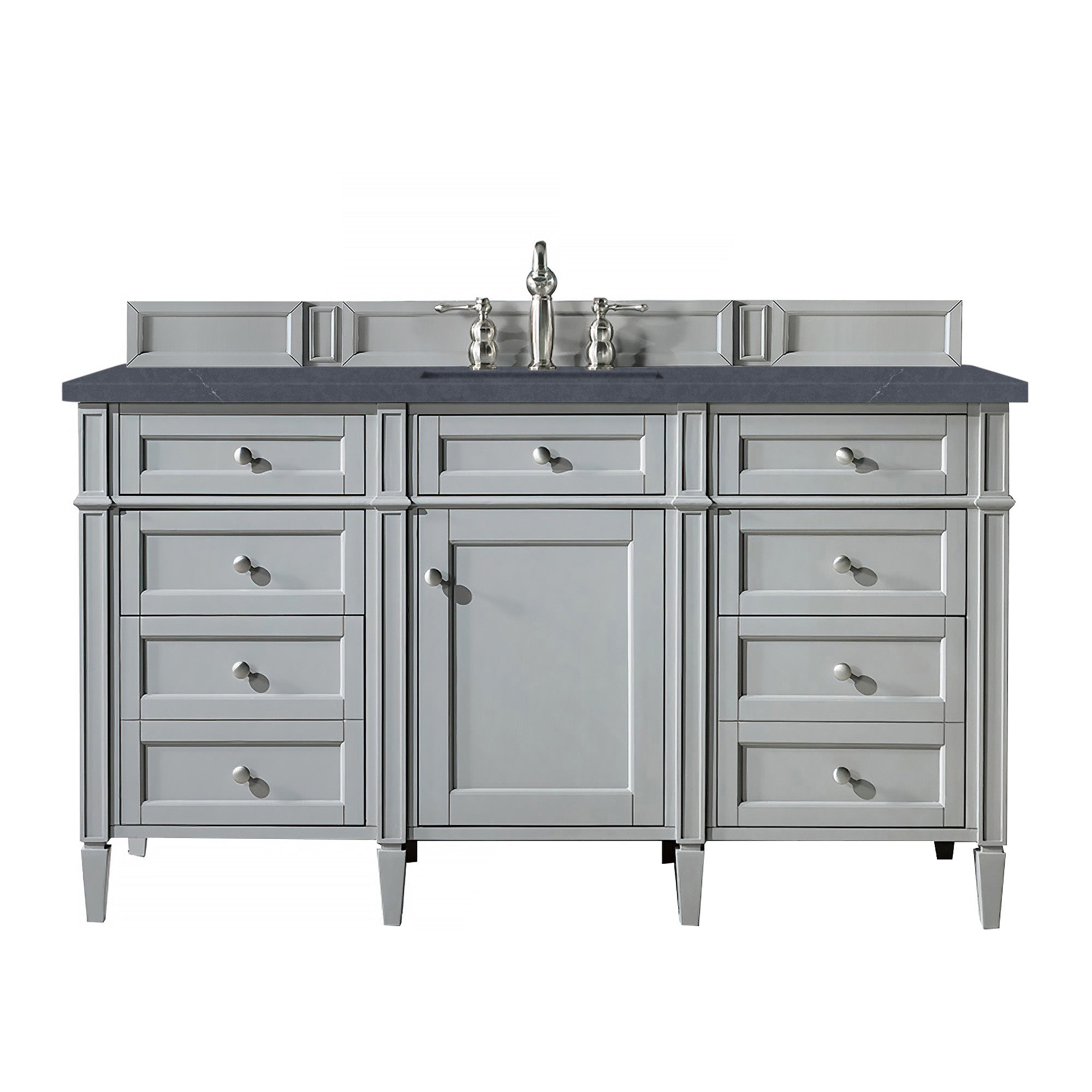 Brittany 60-Inch Urban Gray Bathroom Vanity with 3CM Charcoal Soapstone Quartz Countertop - Modern Single Sink Vanity for Master Bathroom or Powder Room Renovation