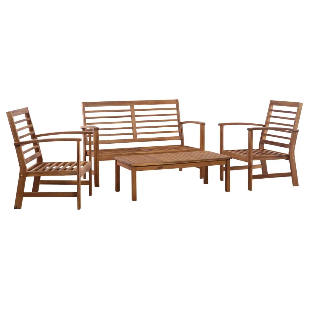 Premium Acacia Wood Outdoor Lounge Set - Rustic Patio Furniture with Table, Bench & 2 Chairs - Durable Garden, Terrace & Backyard Furniture for Relaxing & Entertaining