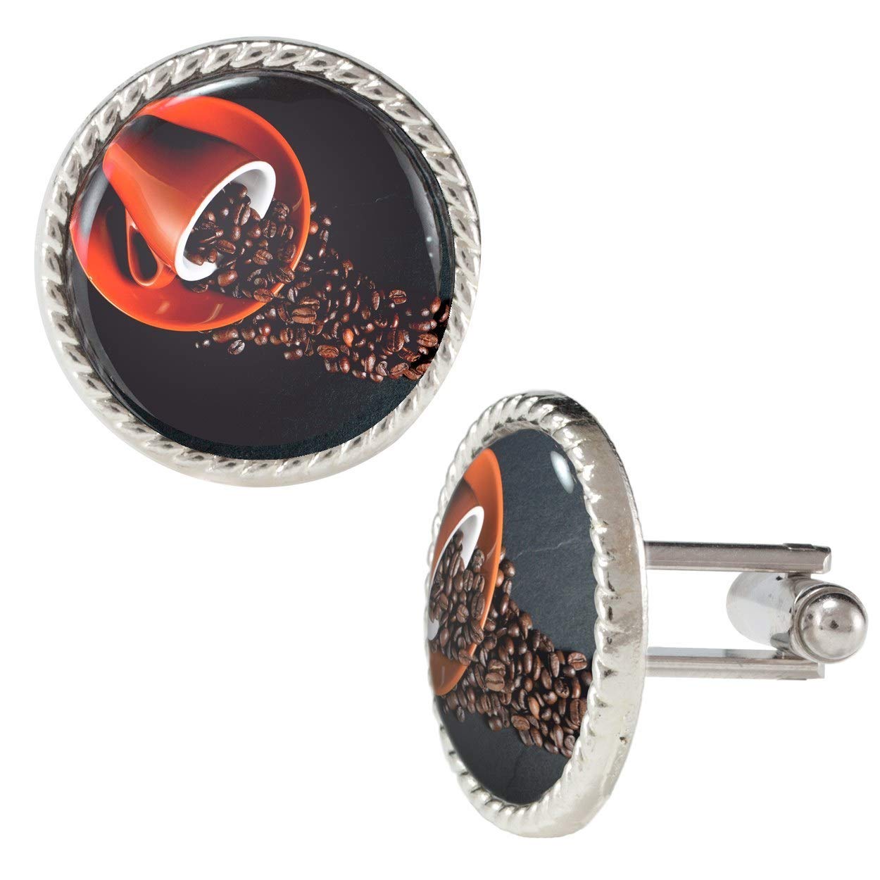 Arthwick Store Spilled Coffee Beans Design Novelty Coffee Mug Cufflinks - Unique Gift for Coffee Lovers, Baristas & Office Workers