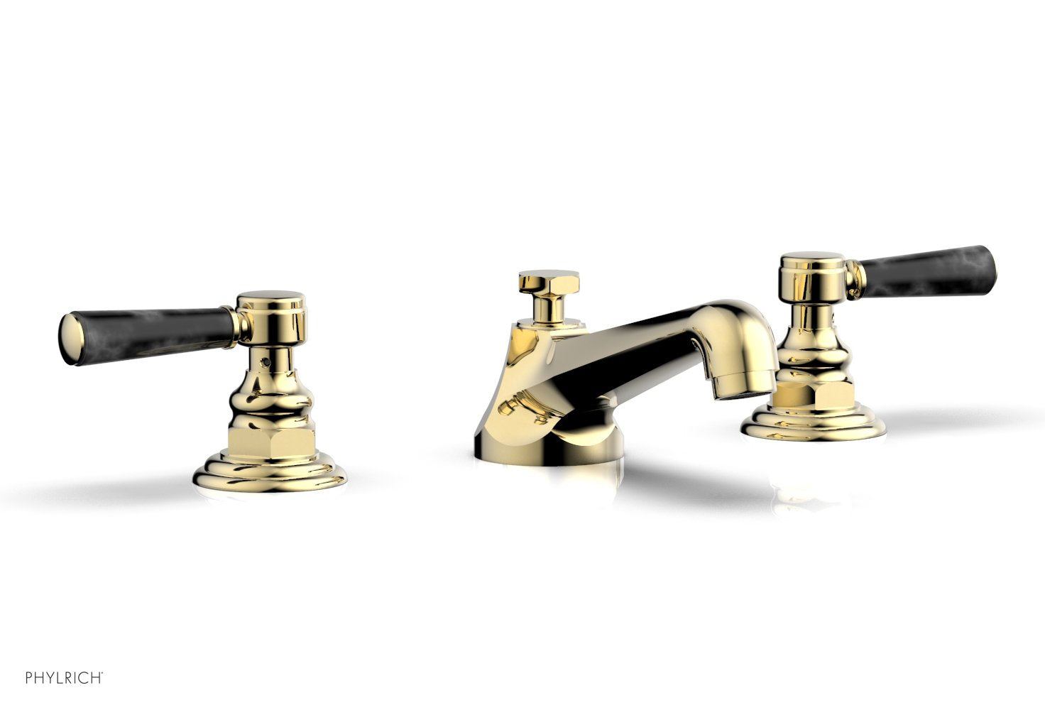 HEX TRADITIONAL Widespread Bathroom Faucet with Black Marble Lever Handles - Model 500 03 | Perfect for Modern Vanities and Luxury Home Decor