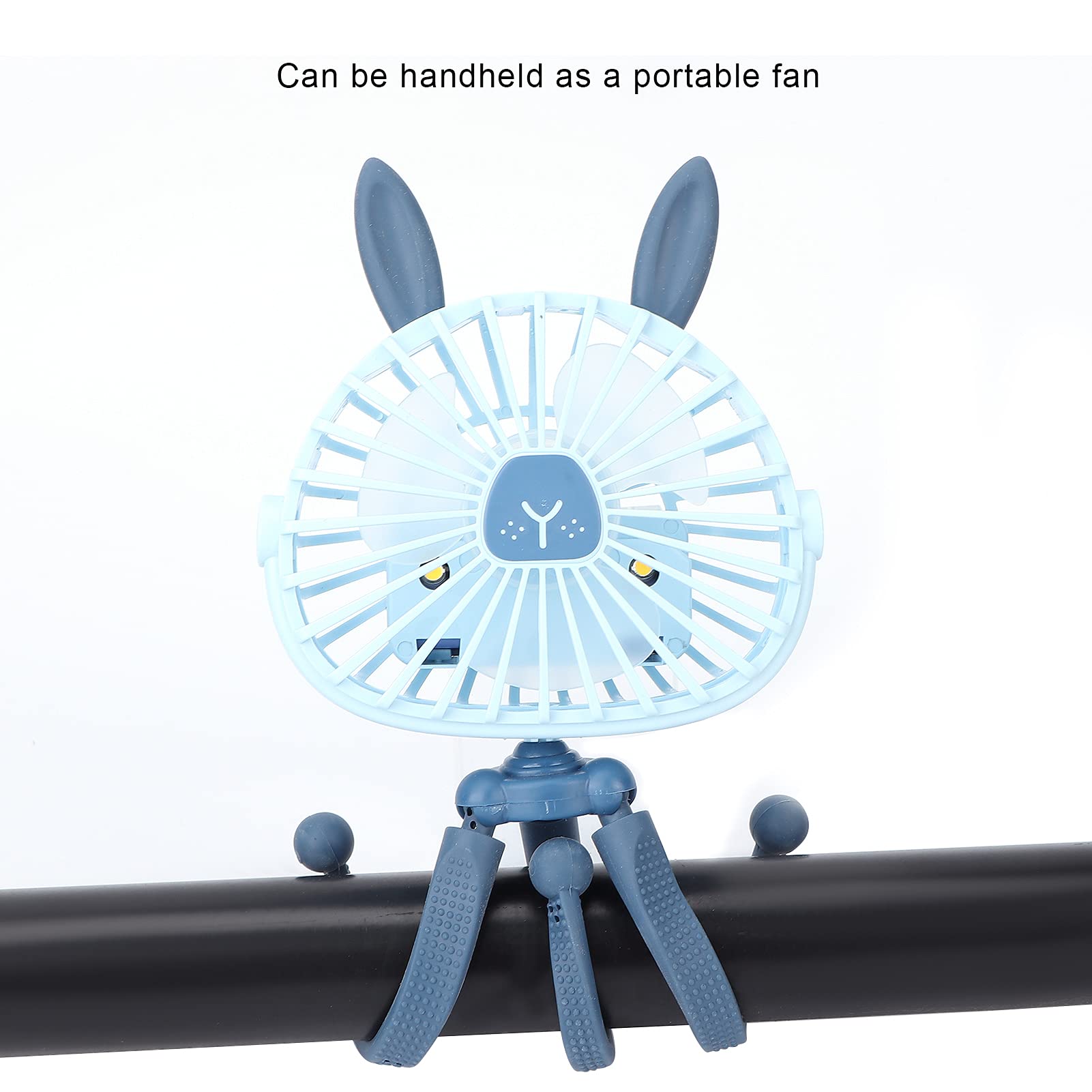 Dioche Mini Handheld Stroller Fan with Flexible Tripod - USB Rechargeable, Low Noise Baby Fan with Night Light - Perfect for Car Seats, Cribs, Bikes & Treadmills (Blue) - Ideal for Outdoor Activities, Travel & Nursery Use