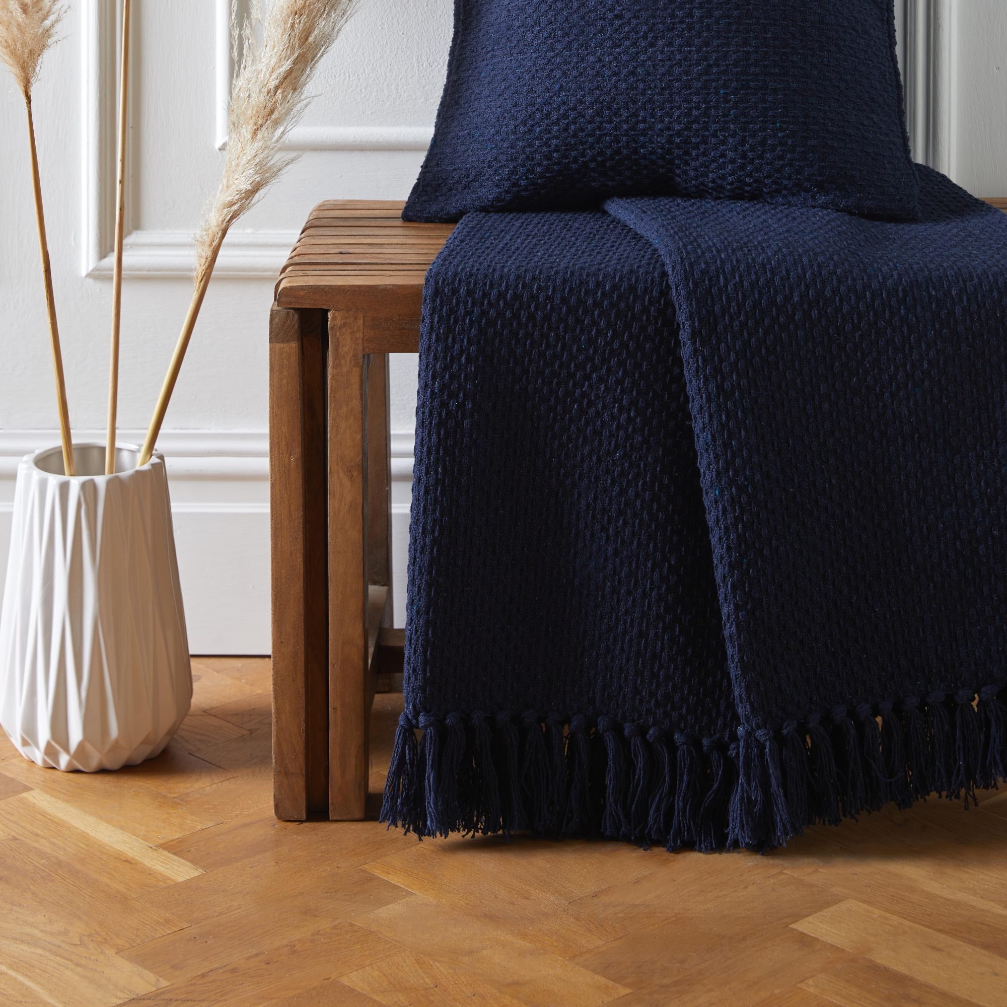 Drift Home Hayden Recycled Cotton Throw Blanket - Soft & Eco-Friendly Navy Blue Cozy Throw for Couch, Bed, or Sofa - Perfect for Lounging, Gifts, and Home Decor