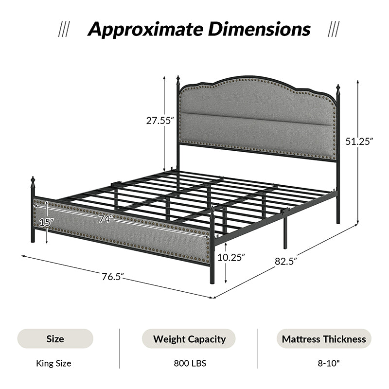 Ernesto 61 Industrial King & Queen Size Platform Bed Frame - Modern Metal & Wood Design for Bedroom, Guest Room, Loft or Studio Apartment