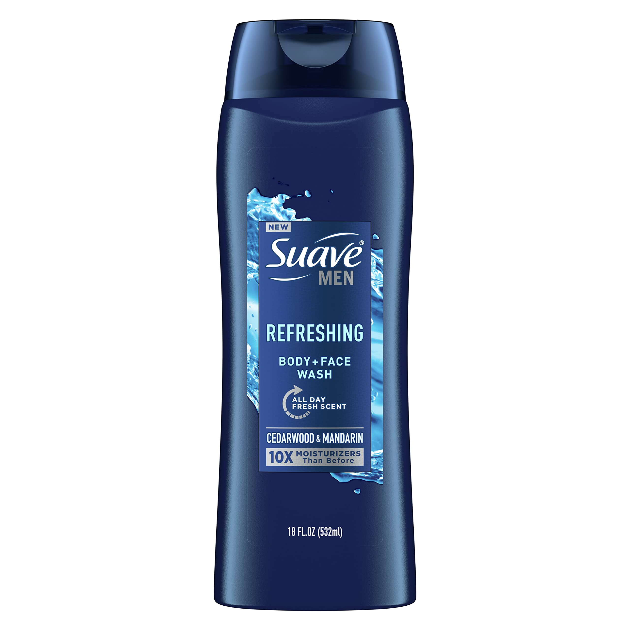 Suave Men Face & Body Wash 18 oz - Refreshing Moisturizing Cleanser for Men with All-Day Fresh Scent | Gentle Shower Gel for Face, Body & Post-Workout Use