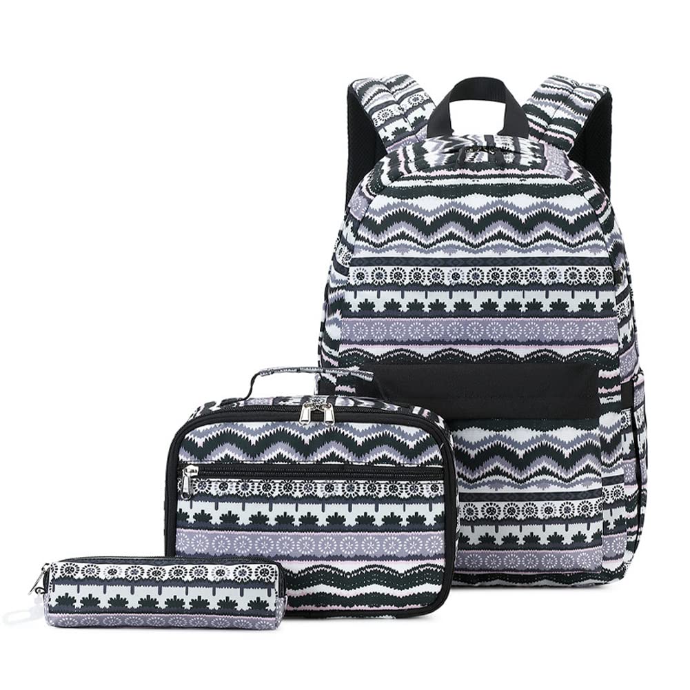 Finex Black 15.6 Inch Laptop Backpack Set with Padded Sleeve, Matching Bento Box Lunch Bag & Pencil Case - Perfect for School, Office, Travel, Picnics & Theme Park Day Trips
