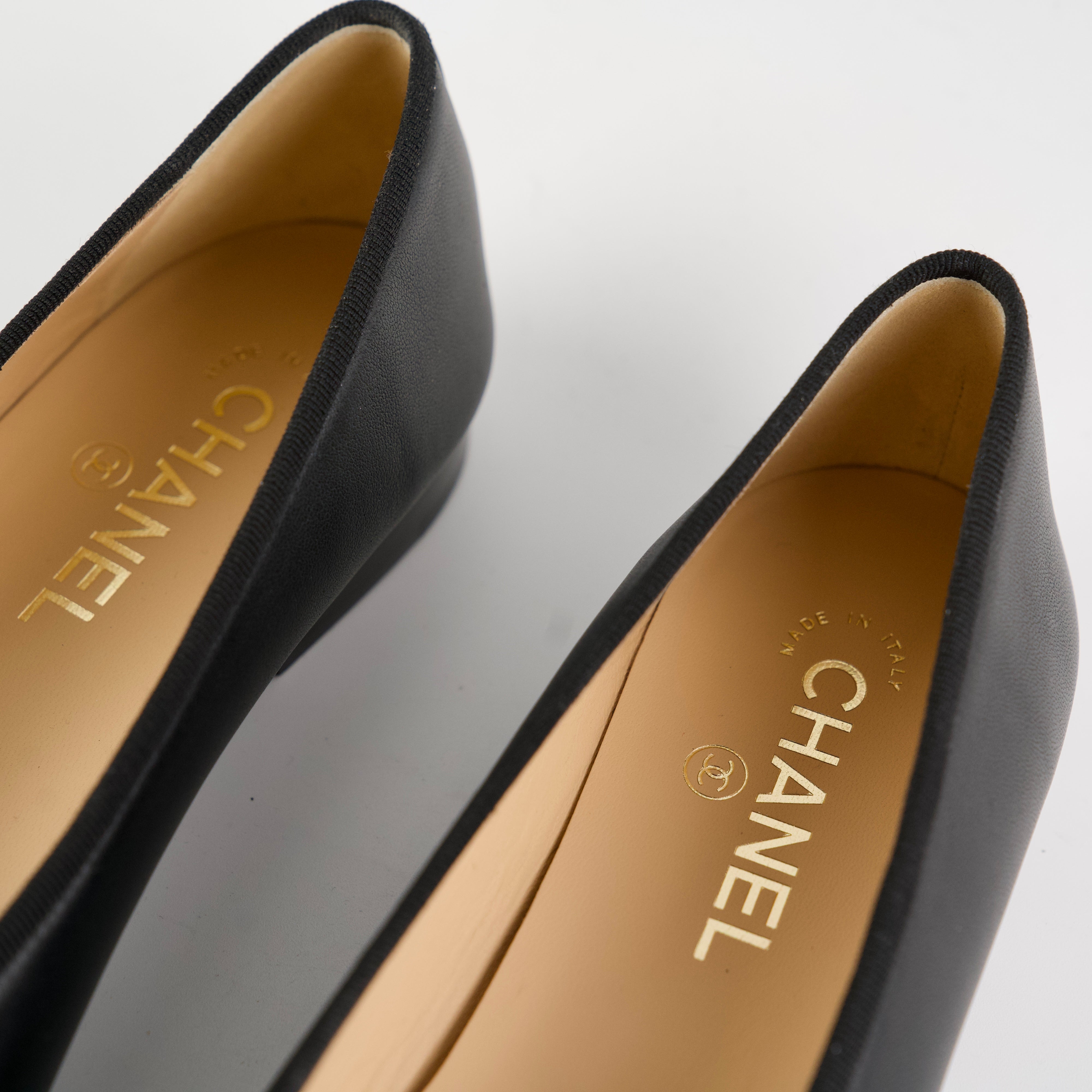 Chanel Black Ballet Flats for Women Size 40 - Classic Comfortable Pointed Toe Shoes for Office, Party & Daily Wear