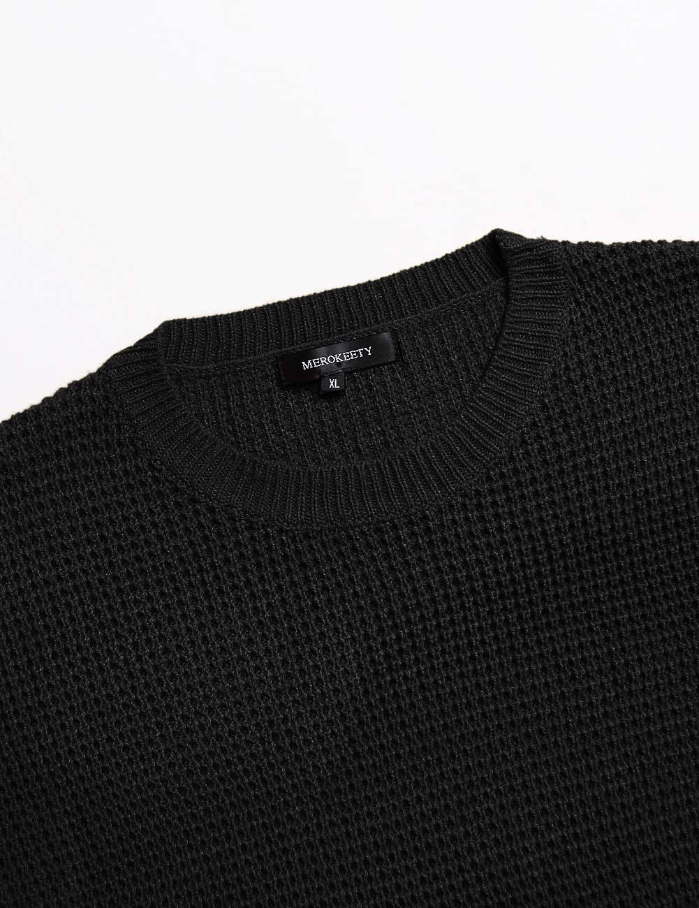 MEROKEETY Women's 2024 Long Sleeve Waffle Knit Sweater - Crew Neck Solid Color Pullover Jumper Tops for Fall & Winter | Casual Office Wear & Cozy Home Outfits