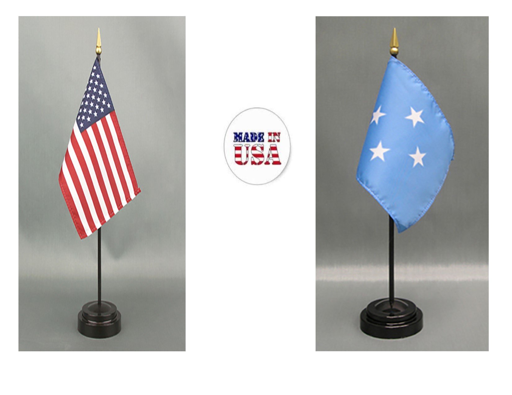 Premium 4x6 Inch Micronesia & American Desk Flag Set - Rayon Material, Includes 2 Stands - Perfect for Office Decor, Diplomatic Events & Patriotic Displays