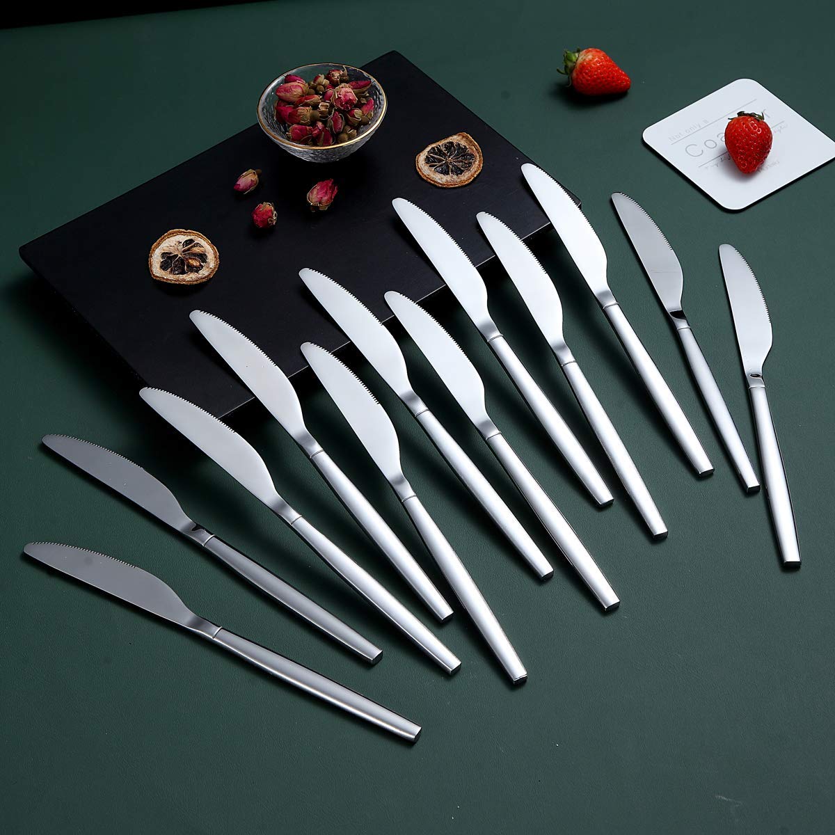 Berglander 12-Piece Stainless Steel Dinner Knife Set - Modern Shiny Butter & Table Knives | Dishwasher Safe | Perfect for Formal Dining, Restaurant Use & Home Entertaining