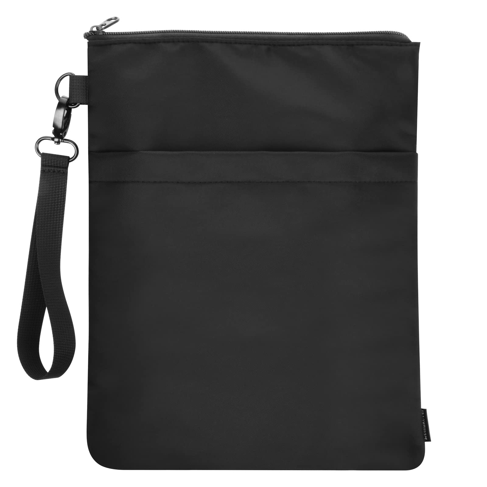 Zippered Book Sleeve Protector - Waterproof Travel Book Cover for Paperbacks & Hardcovers with Front Pocket & Handle Strap - Perfect Gift for Book Lovers (Black) - Ideal for Commuting, Air Travel, and Library Visits